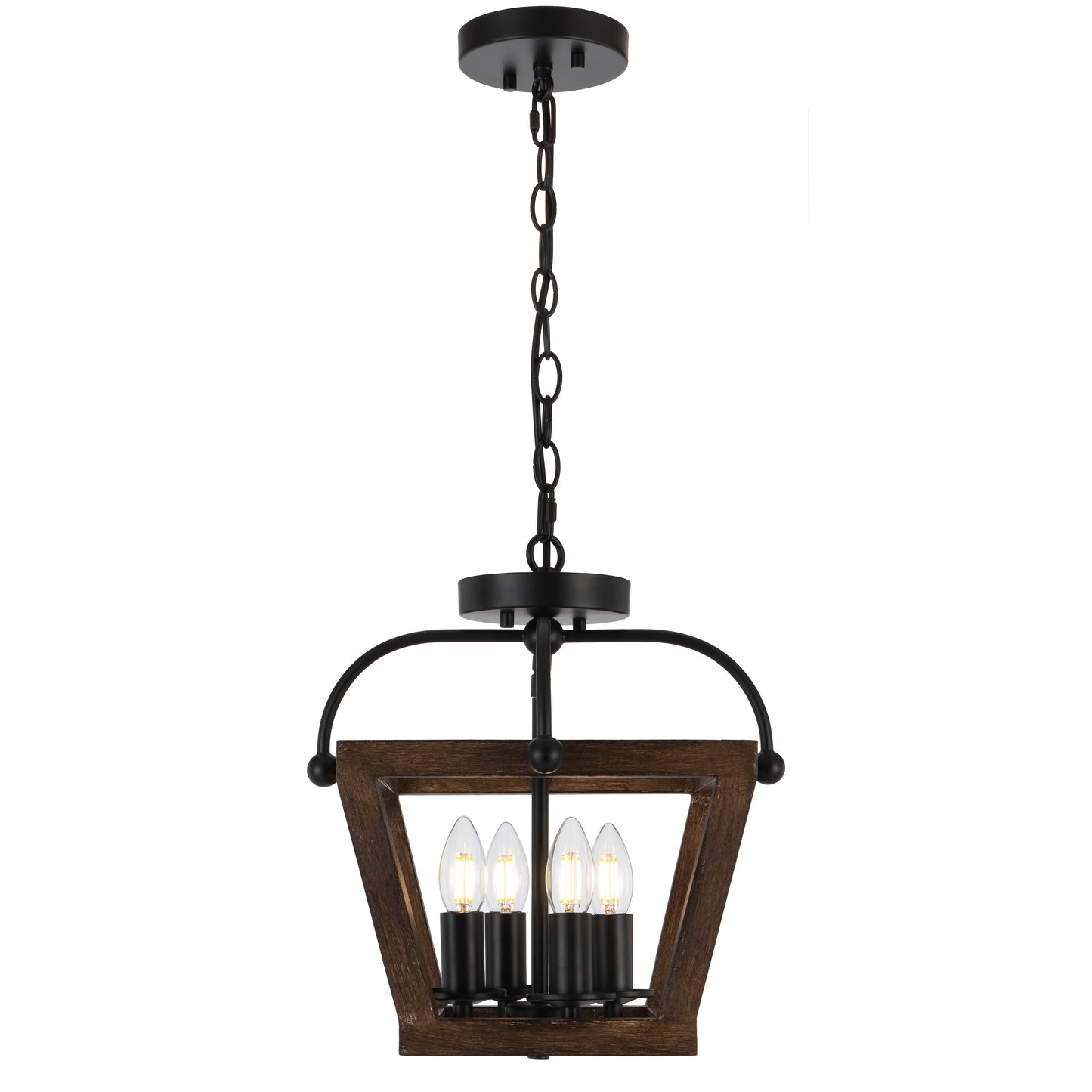 TFS 4LT PENDANT CTC 4x25wE14 D350 H340 CHAIN 2M BLACK MATT / TIMBER