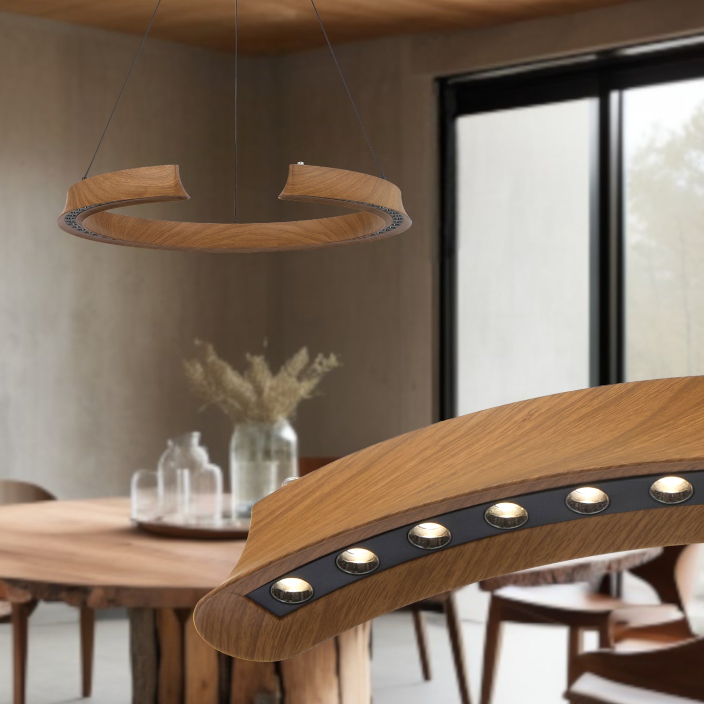 TFS PENDANT ROUND 34wLED DIM touc2210Lm cab2M (2700K_5500K) D650 H55 3CCT WOOD PAINTED