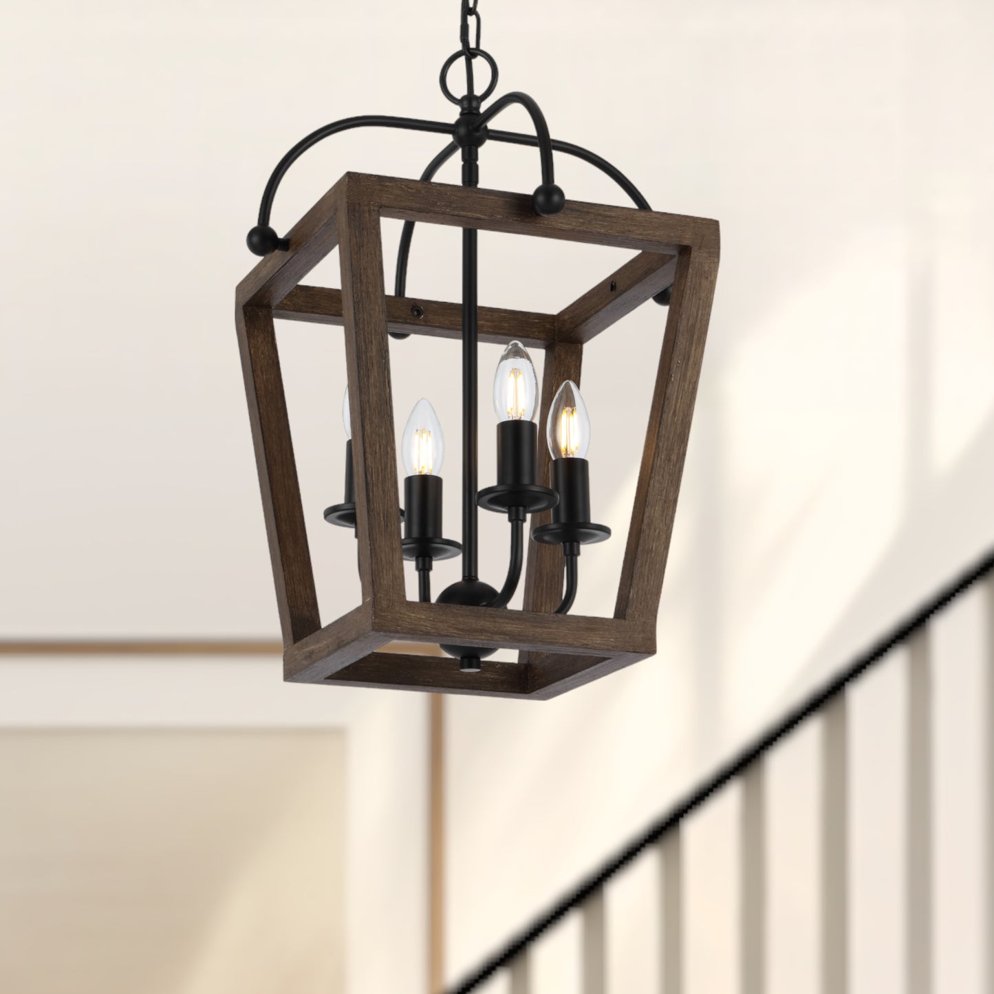 TFS 4 PENDANT 4x25wE14 L370 W370 H510 CHAIN 2M BLACK MATT / TIMBER