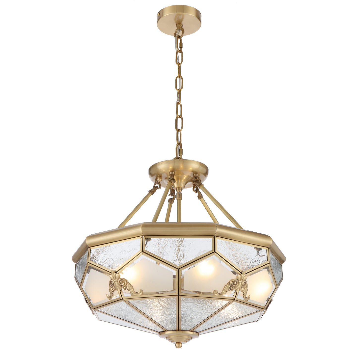Trapani TFS PE CTC 6x25wE27max D:500 H:230 chain:2M BRASS / FROST WATER GLASS