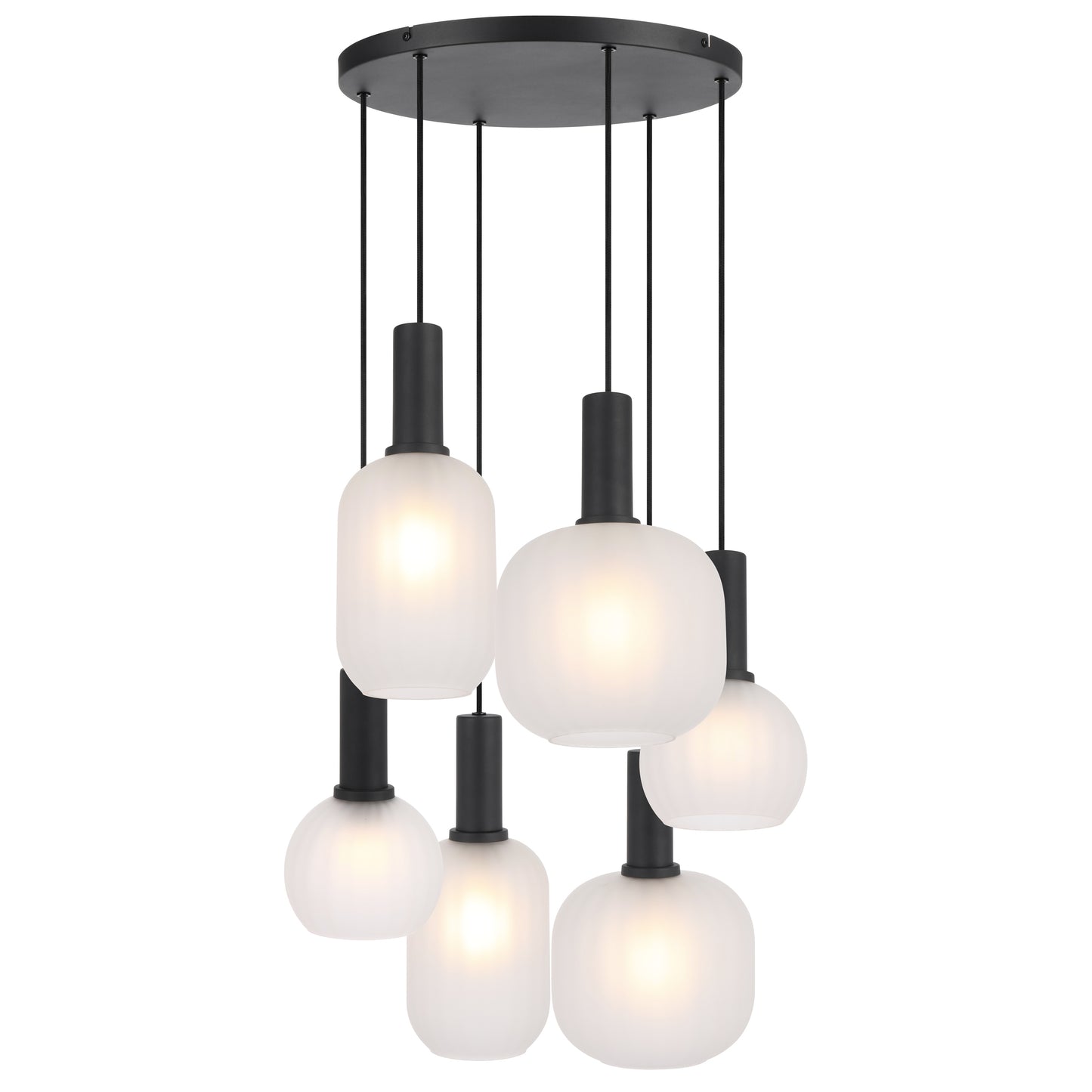 TFS 6LT PENDANT 6x25wE27max L495 W495 H315 cab 2m BLACK / FROST GLASS