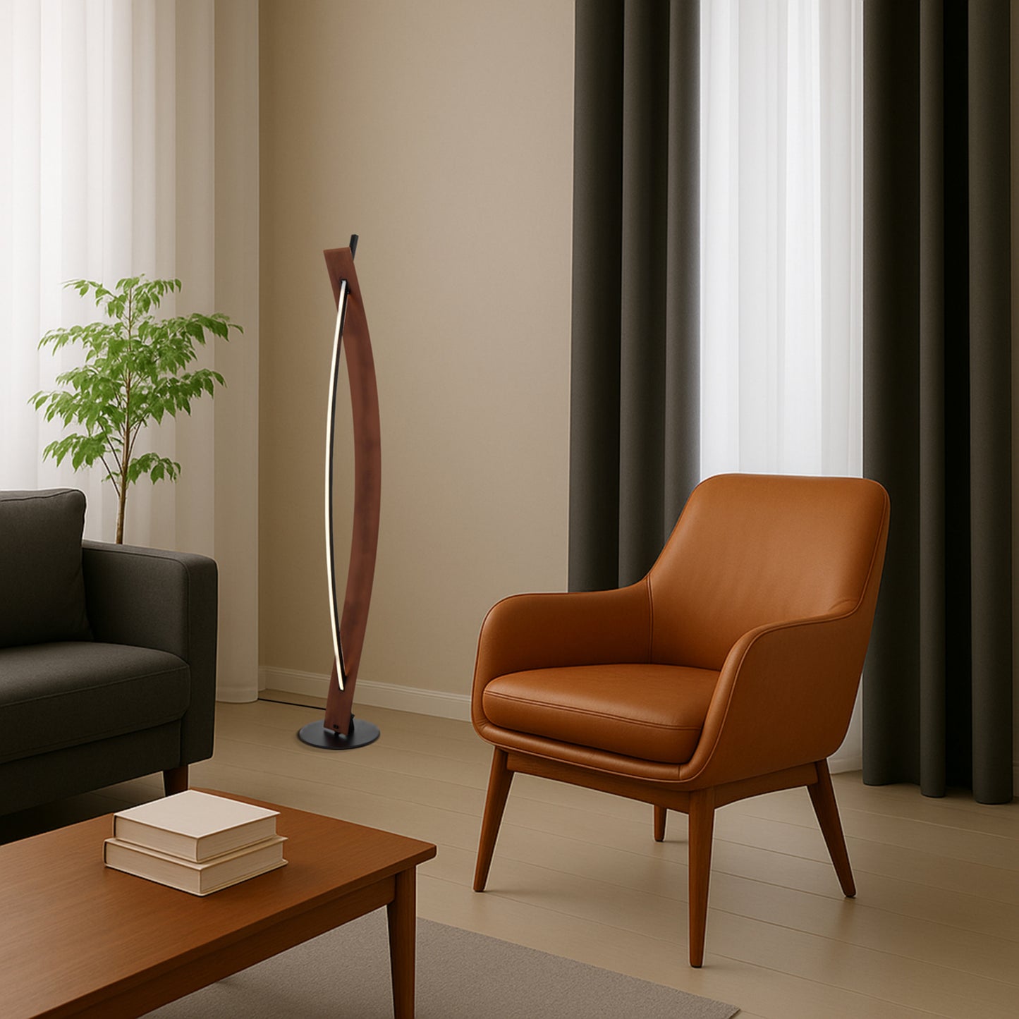Amber TFS FLOOR LAMP 18wLED D:180 H:1350 1440Lm FOOTSWTCH 3000K BLACK / WALNUT