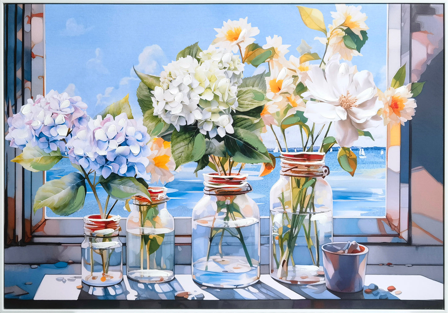 Blossom By the Windowsill Hand Painting Picture White PS Frame