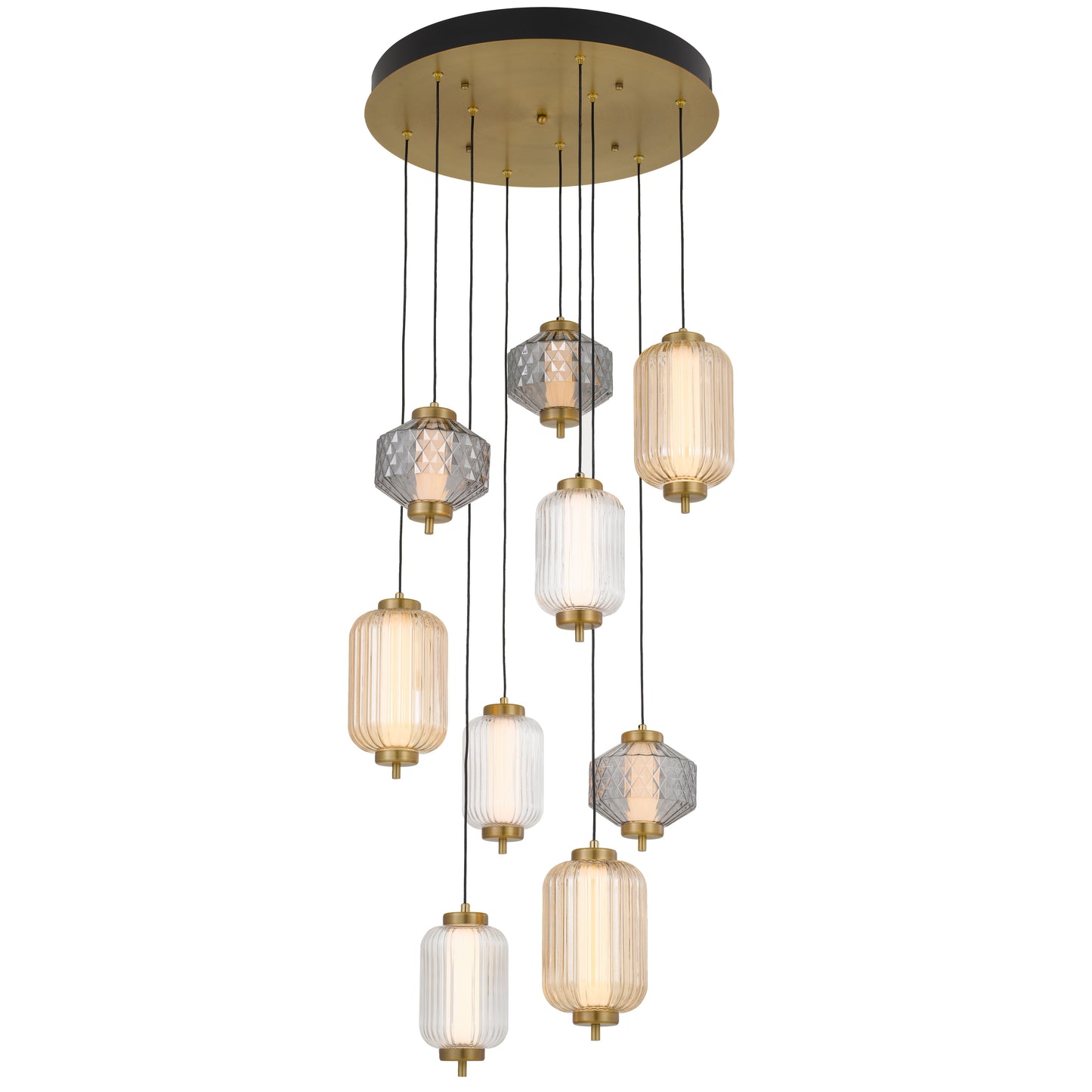 Padua TFS PENDANT 9LT 43wLED 3000K NoDIM 2WAY D500 3M 1057Lm BRASS/AMBER SMOKE CLEAR