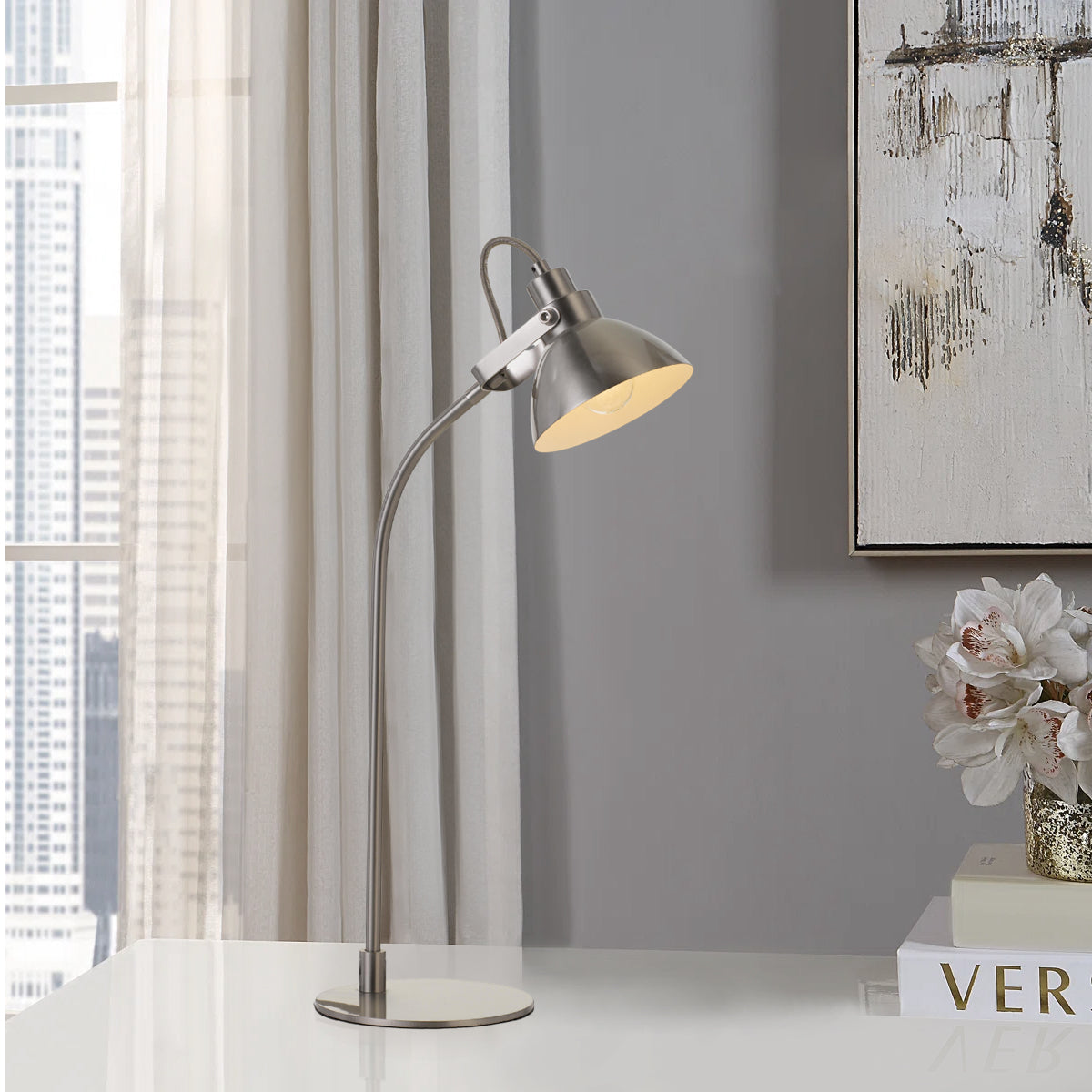 TFS TABLE LAMP 6wGU10 D:125 H:560 cab:2.0m LINE SWITCH -NICKEL MATT