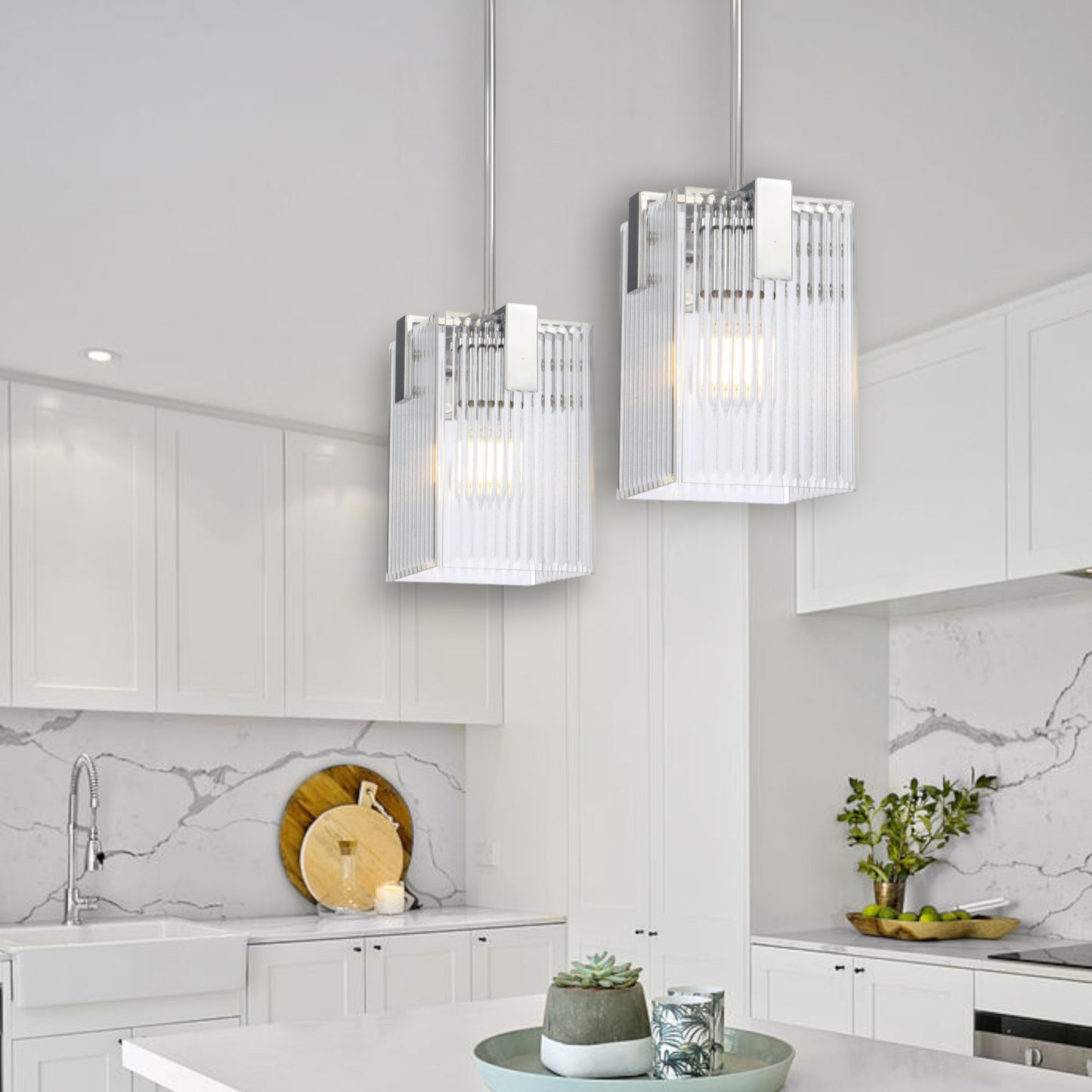 Zanomont TFS 1 LT PENDANT 25wE27max L180 W180 H250 rod (2*600+ 1*300) CHROME / CLEAR GLASS