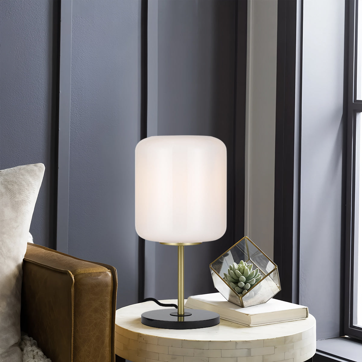 TFS TABLE LAMP 25wE27max H:420 D:210 BRASS MATT/BLACK MARBLE/OPAL