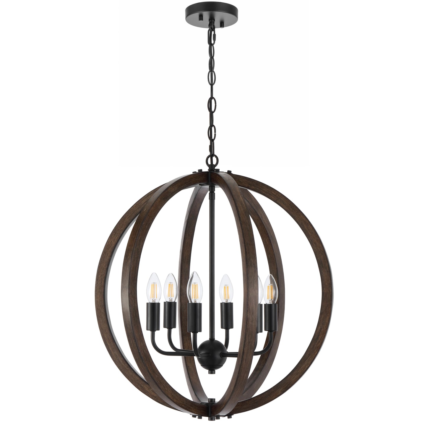 Oviedo TFS 6 LT PENDANT 6x25wE14 W550 H620 CHAIN 2M BLACK MATT / TIMBER