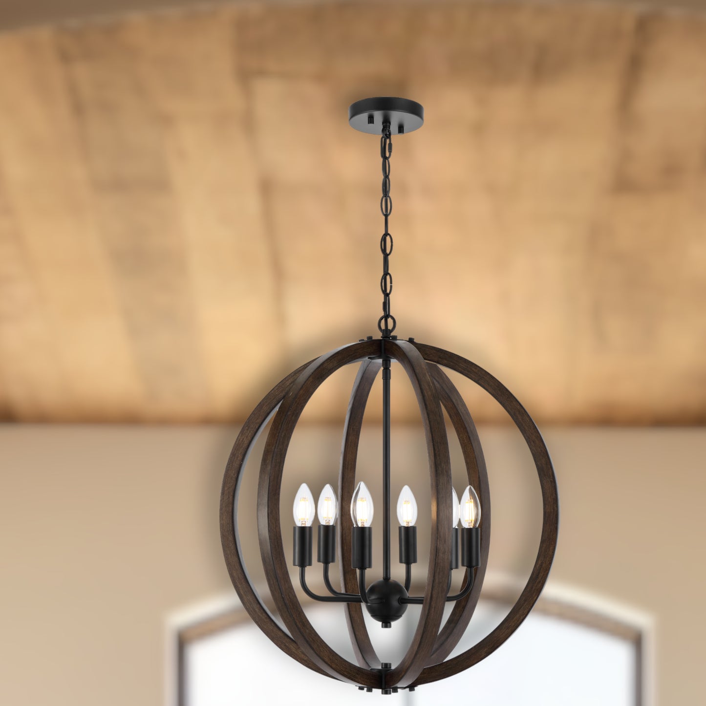 Oviedo TFS 6 LT PENDANT 6x25wE14 W550 H620 CHAIN 2M BLACK MATT / TIMBER