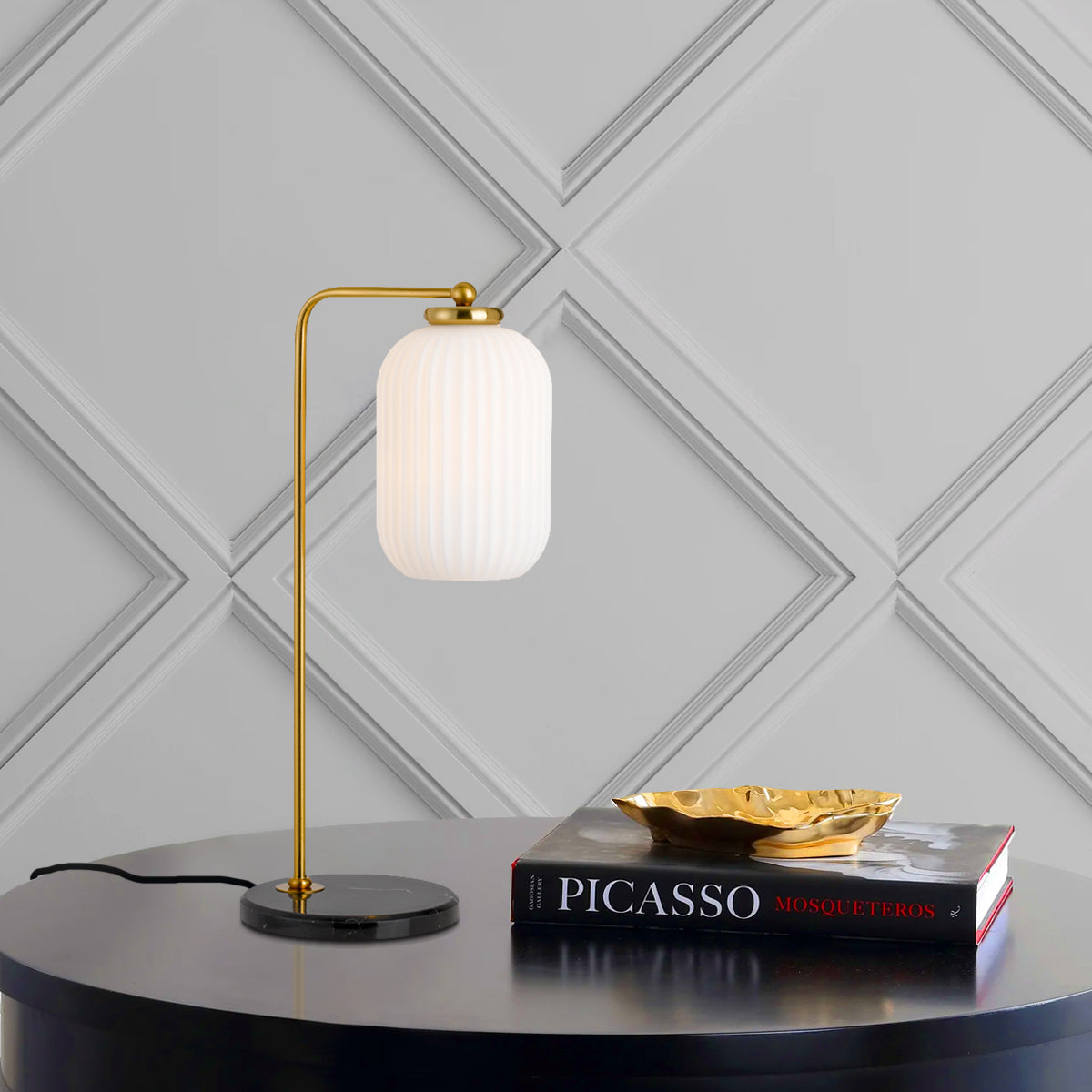 TFS TABLE LAMP 25wE27max D:140 H:520 cable2.0 line swt BLK MARBLE/ANT GOLD/OPAL