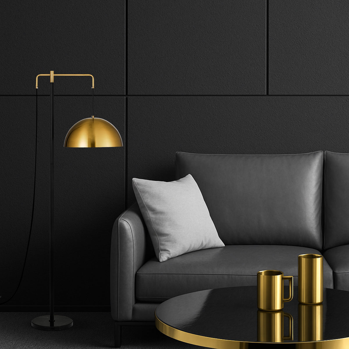TFS FLOOR LAMP 25wE27max L:515 H:1610 Foot Switch BLACK / ANTIQUE GOLD