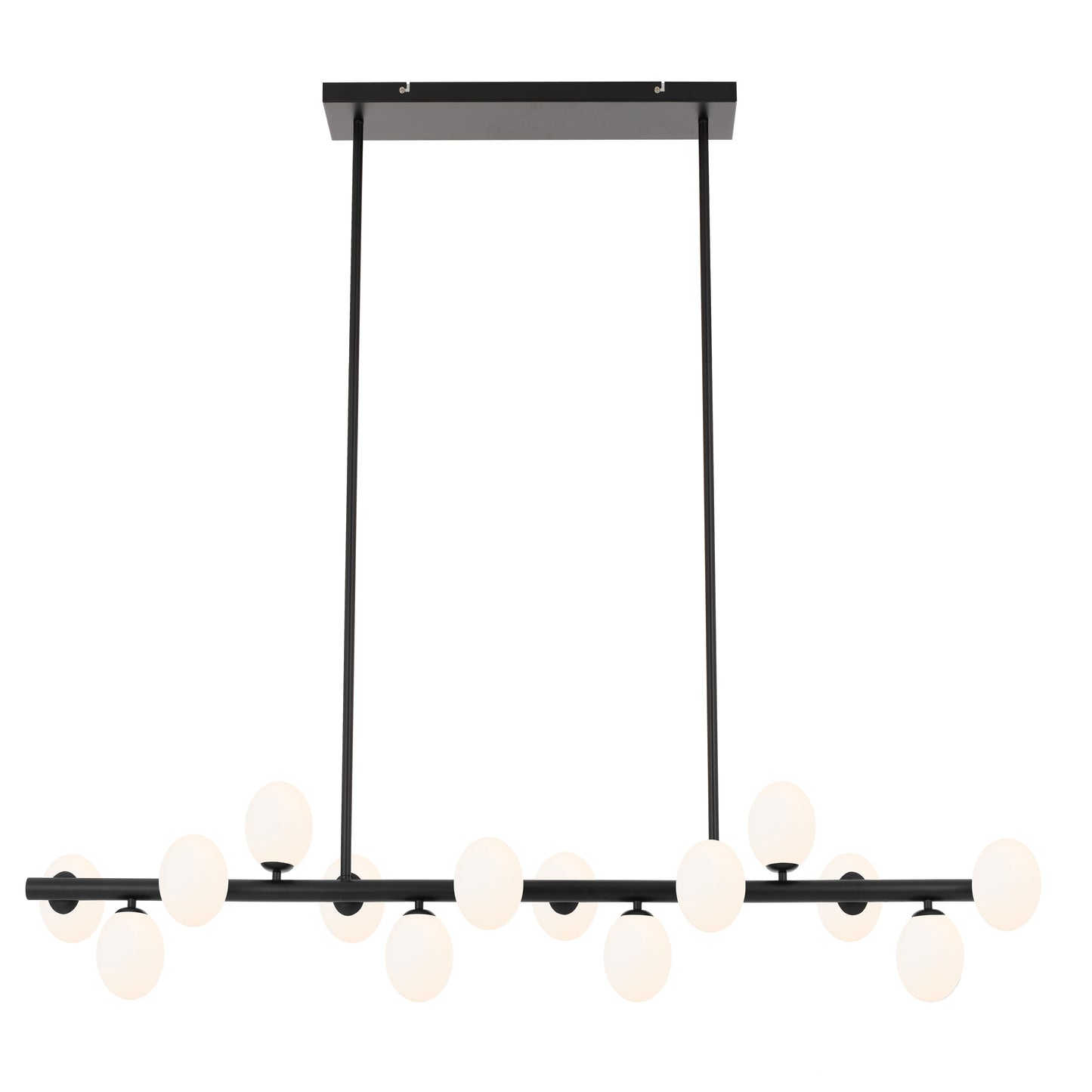 Atlanta TFS 14LTS PENDANT 14x6wG9max L1500W:245H:245 ROD:2x6001x300 BLACK FRAME/OPAL GLASS
