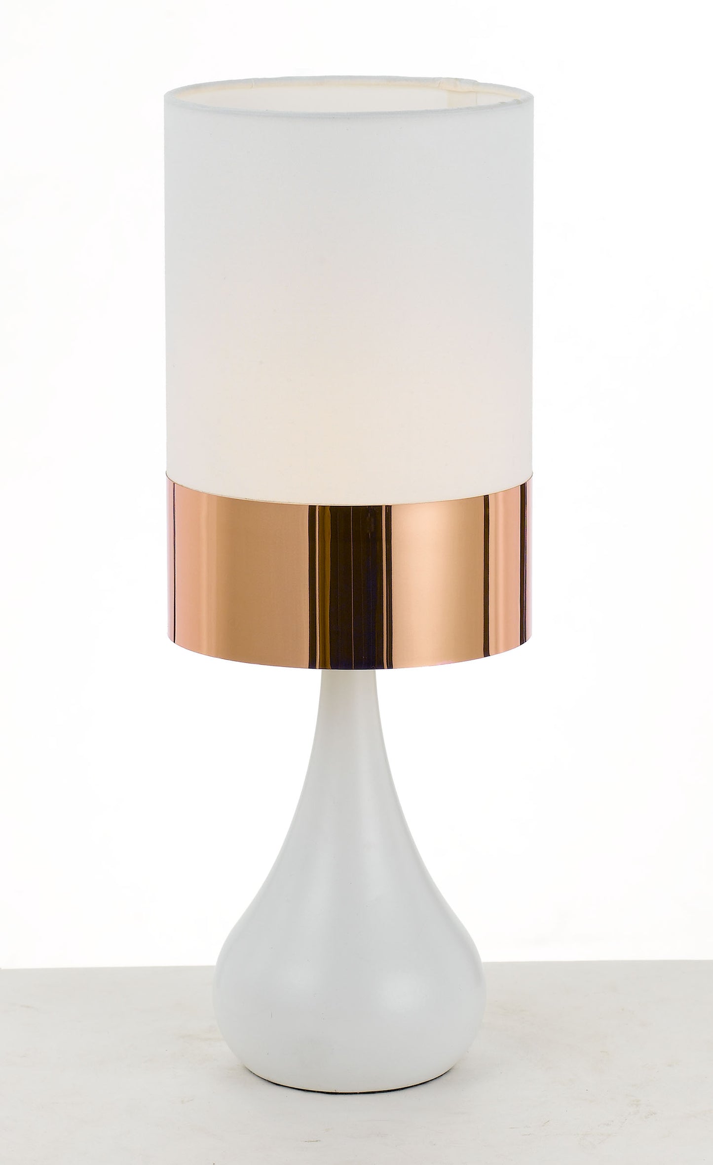 TFS CERAMIC TABLE LAMP 25wE14max D:150 H:410 WHITE/COPPER