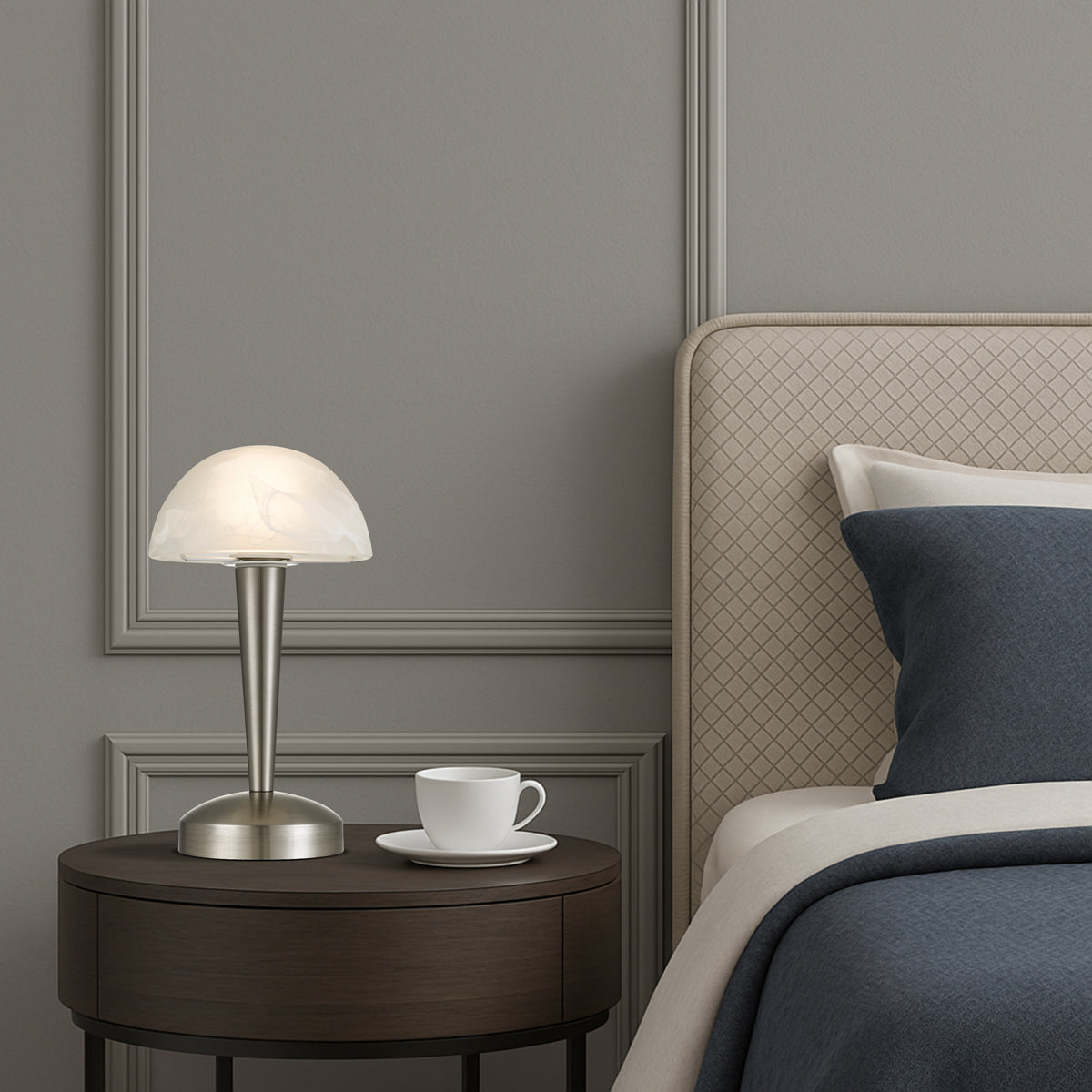 TFS TOUCH TABLE LAMP 5wE14 3000K D150 H265 NON-DIM NICKEL MATT/ ALABASTRO