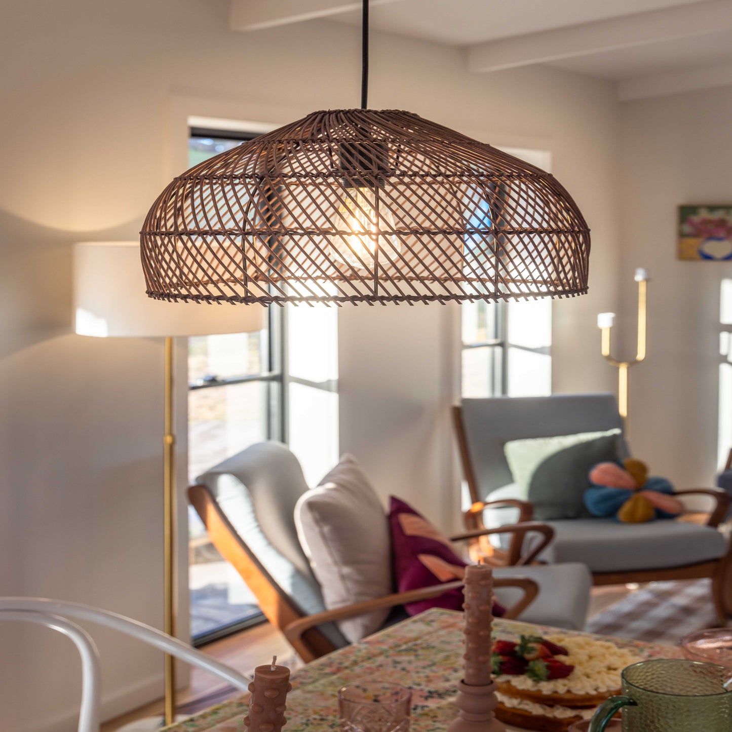 TFS 40 PENDANT 25wE27max D400 H230 cab1.5m BROWN RATTAN