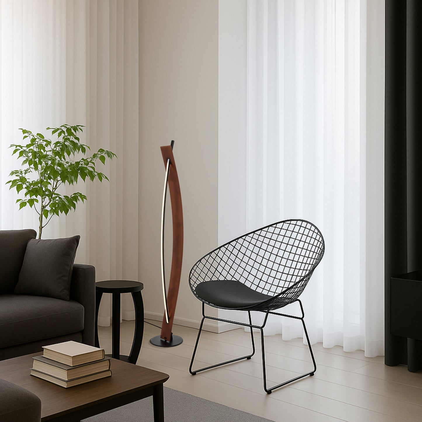 Amber TFS FLOOR LAMP 18wLED D:180 H:1350 1440Lm FOOTSWTCH 3000K BLACK / WALNUT