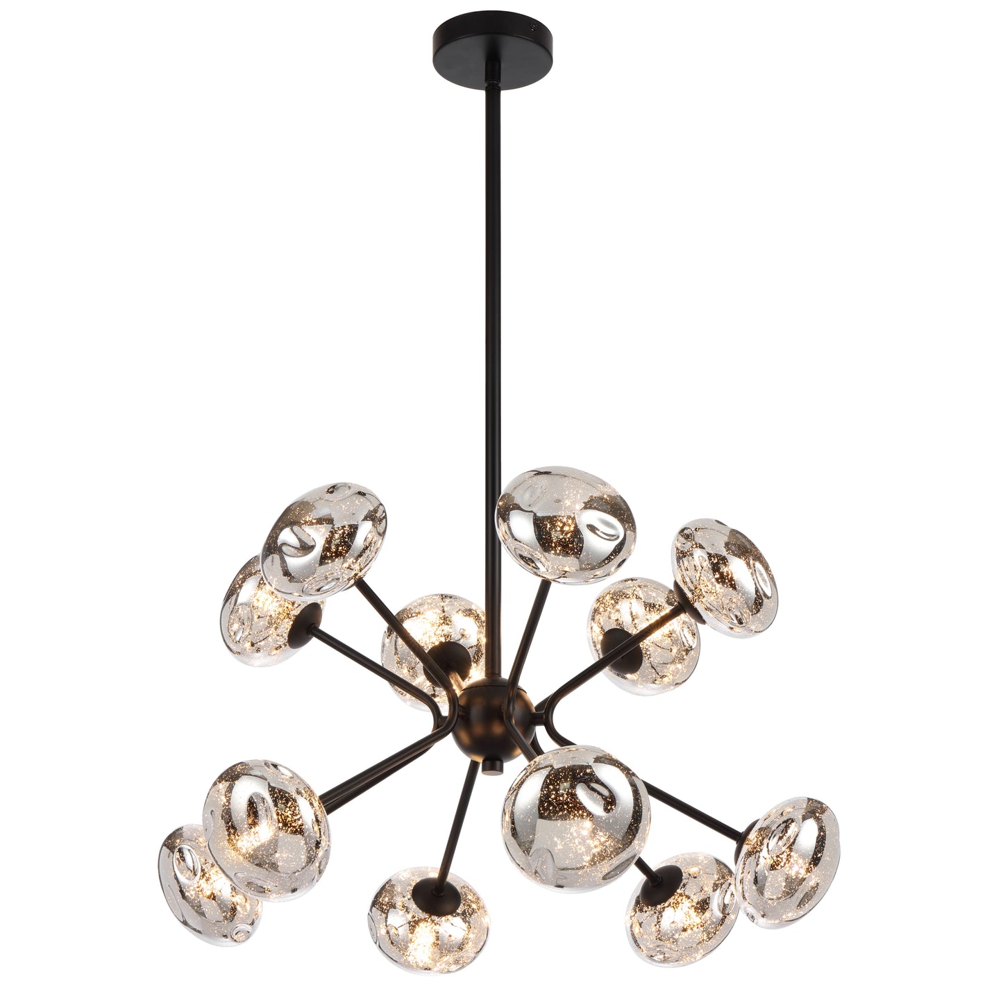Messina TFS 12LT PENDANT 12x6wG9max D600 H380 ROD:2*600+1*300 BLACK MATT/MIRROR GLASS