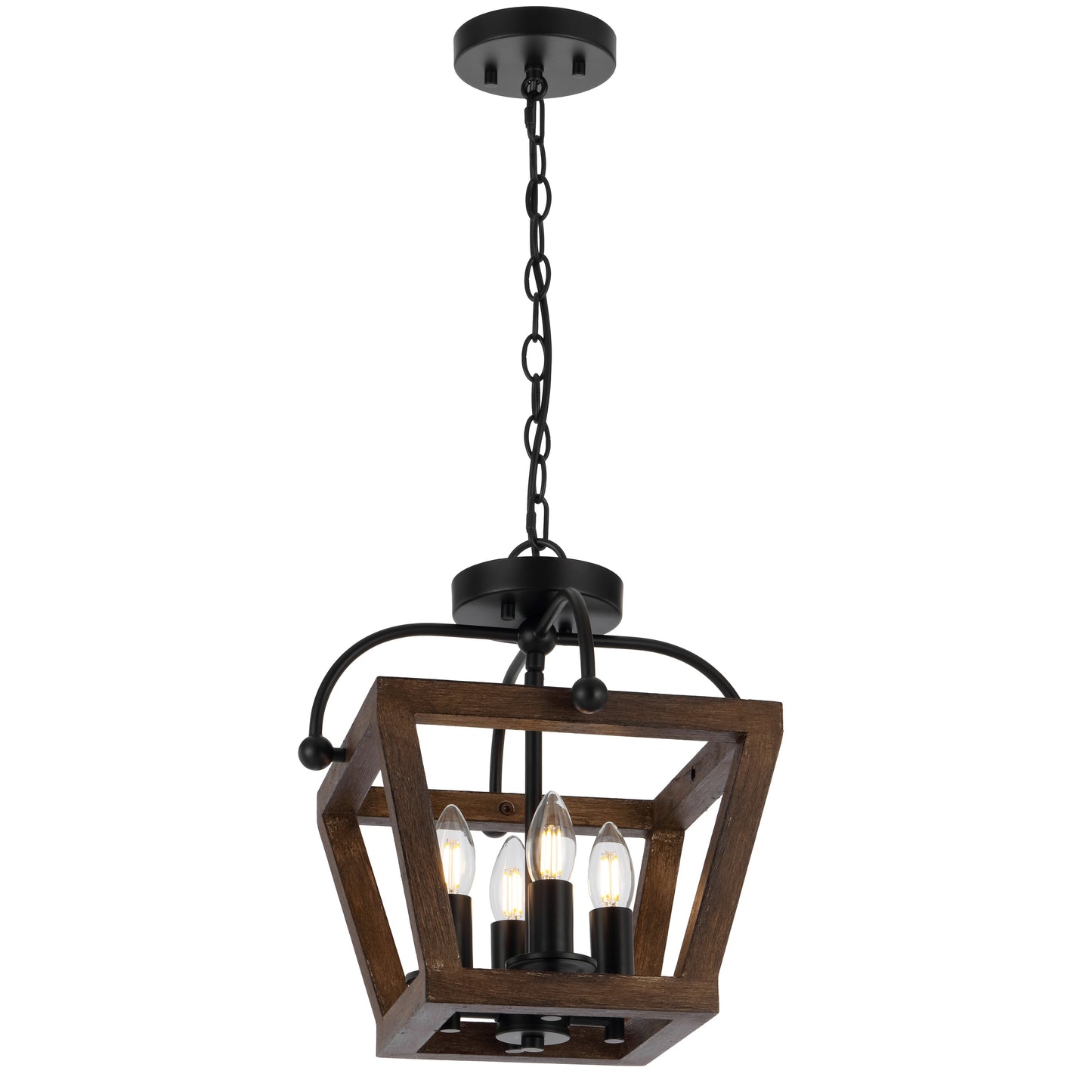 TFS 4LT PENDANT CTC 4x25wE14 D350 H340 CHAIN 2M BLACK MATT / TIMBER