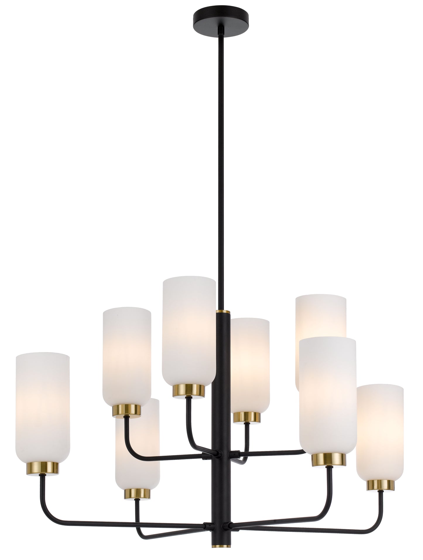 TFS 8LTS PENDANT 8x25wE27max D850H2000 GLASS100 BLACK MATT/OPAL GLASS ROD:1.5m