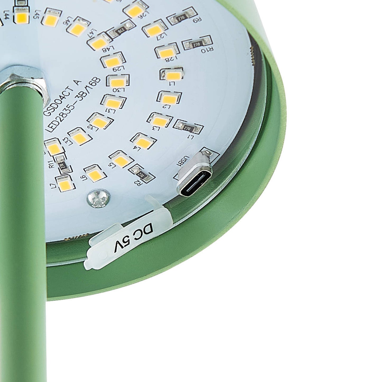 TFS RECHARGEABLE TABLE LAMP 3wLED D108 H380 IP54 1.5M 3000 K 300LM 2X2000mah GREEN SATIN