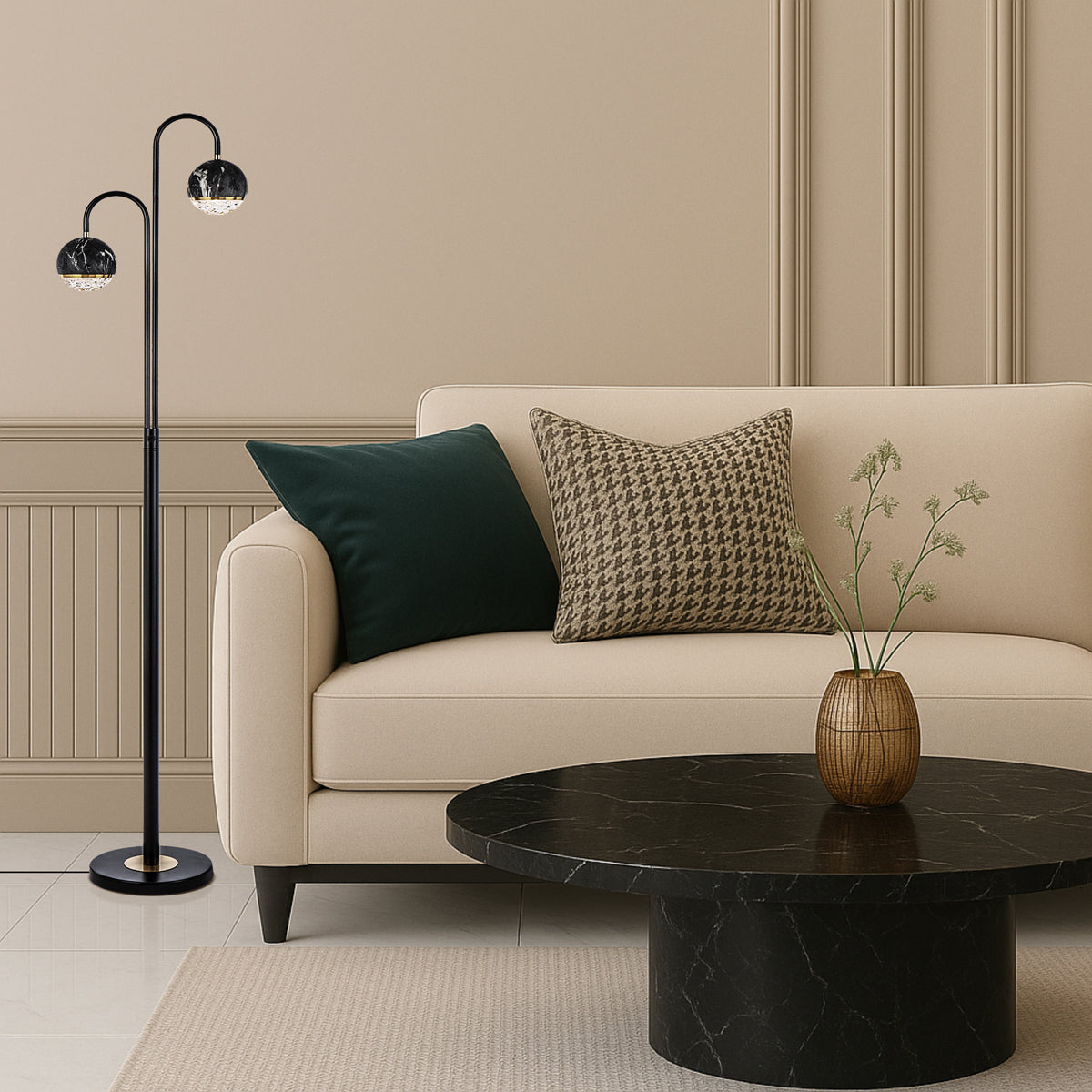 TFS 2 FLOOR LAMP 2x6wG9 L:315 W:23 H:1550 BLACK MATT/BLACK MARBLE LOOK