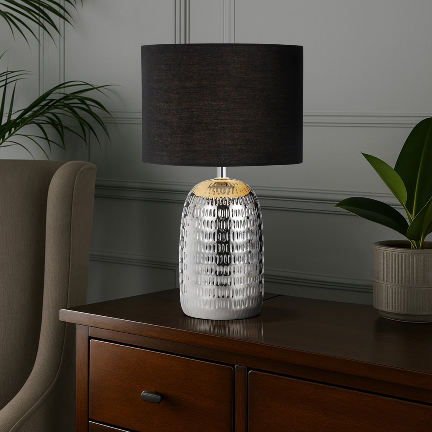 Altoton TFS CERAMIC TABLE LAMP 25wE27max H:400 D:240 SILVER/BLACK