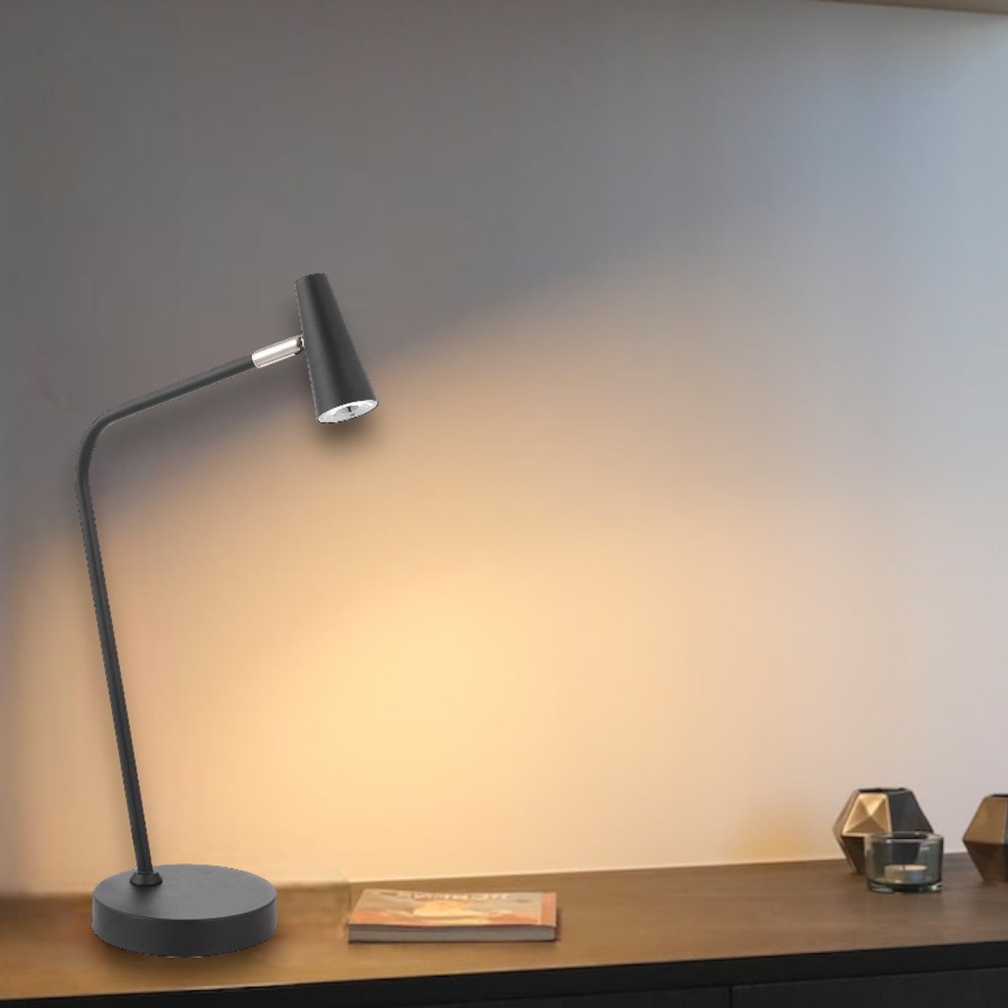 TFS TABLE LAMP 3wLED 3000K 3 STEP TOUCH SWITCH DIM 368Lm 140x310x490 BLACK