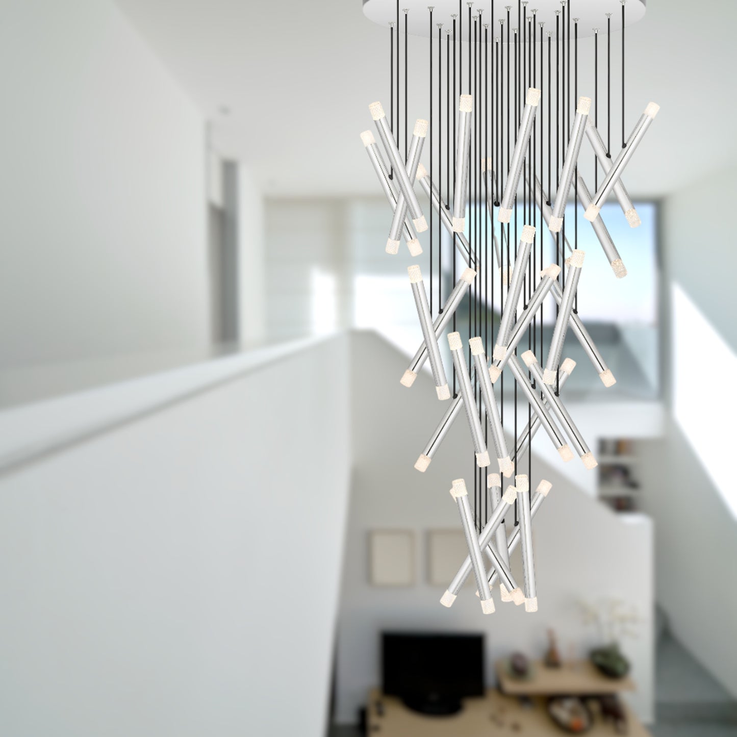 TFS PENDANT 60*1.5wLED canopy D:600 PVC 3M 3000K IP20 NON-DIM CHROME