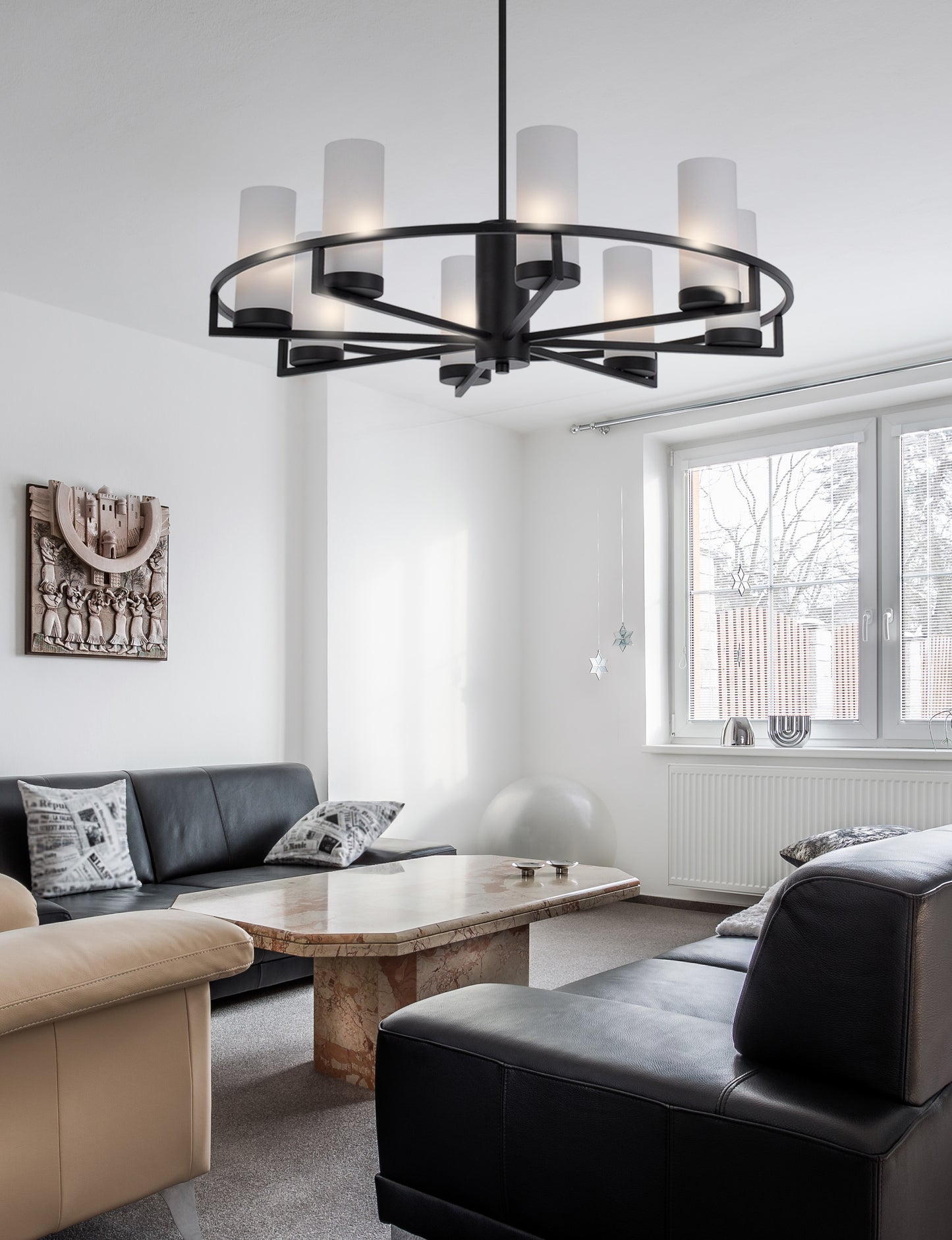 TFS 8LTS PENDANT 8x25wE14max D850 H242 GLASS:80 BLACK / OPAL MATT ROD:1.5m