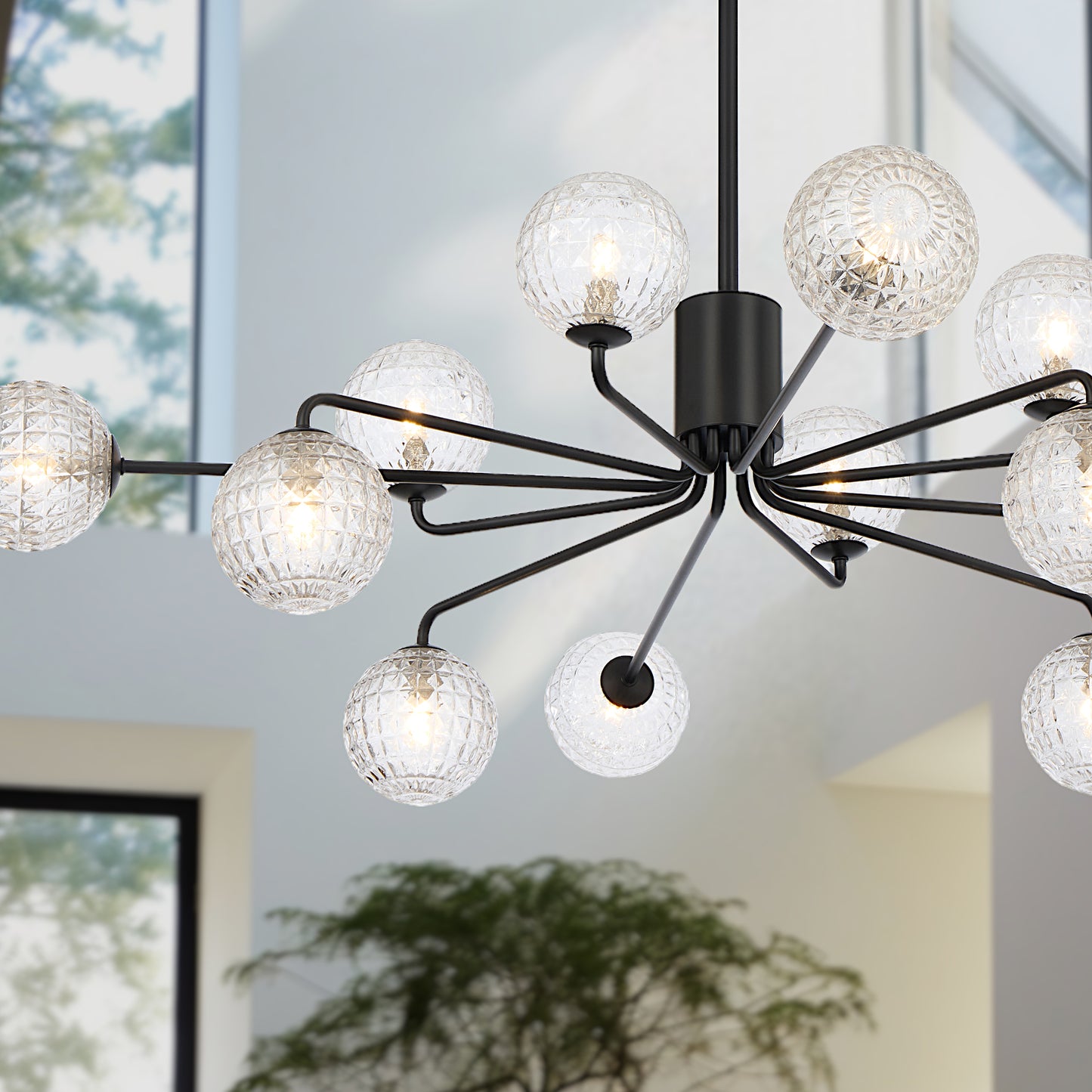 TFS 12LT PENDANT 12x6wG9max KIT D1130 H295 ROD:2*600+1*300 BLACK/ CLEAR PRISM PATTERN