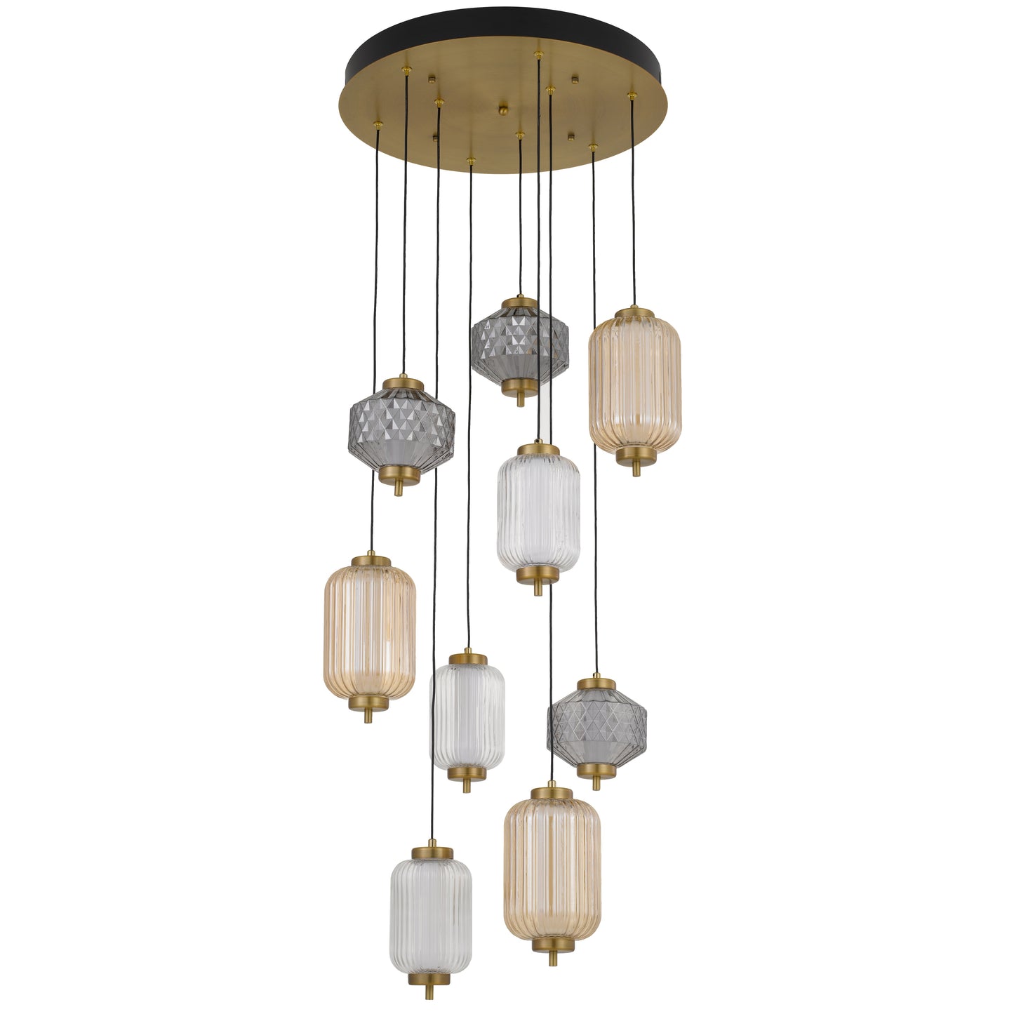 Padua TFS PENDANT 9LT 43wLED 3000K NoDIM 2WAY D500 3M 1057Lm BRASS/AMBER SMOKE CLEAR