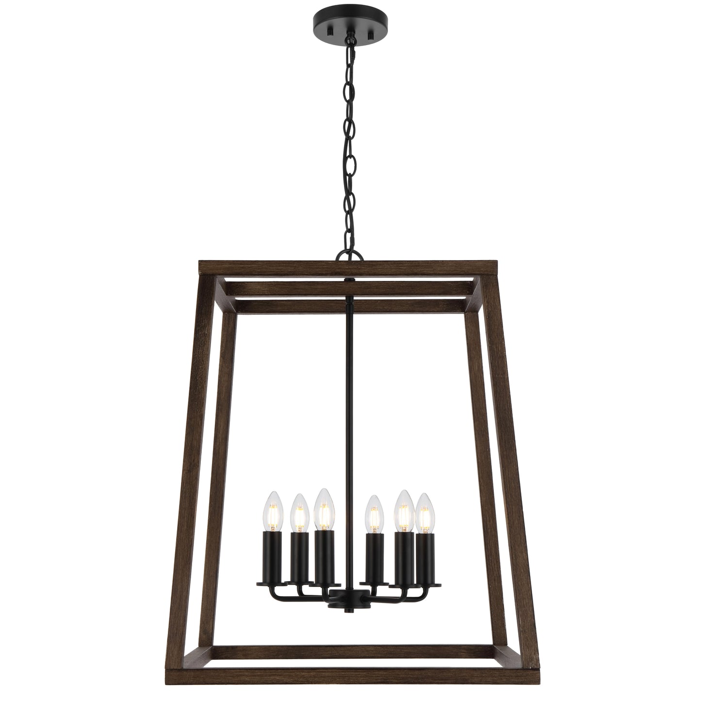 TFS 6 LT PENDANT 6x25wE14 W560 L560 H720 CHAIN 2M BLACK MATT / WALNUT TIMBER