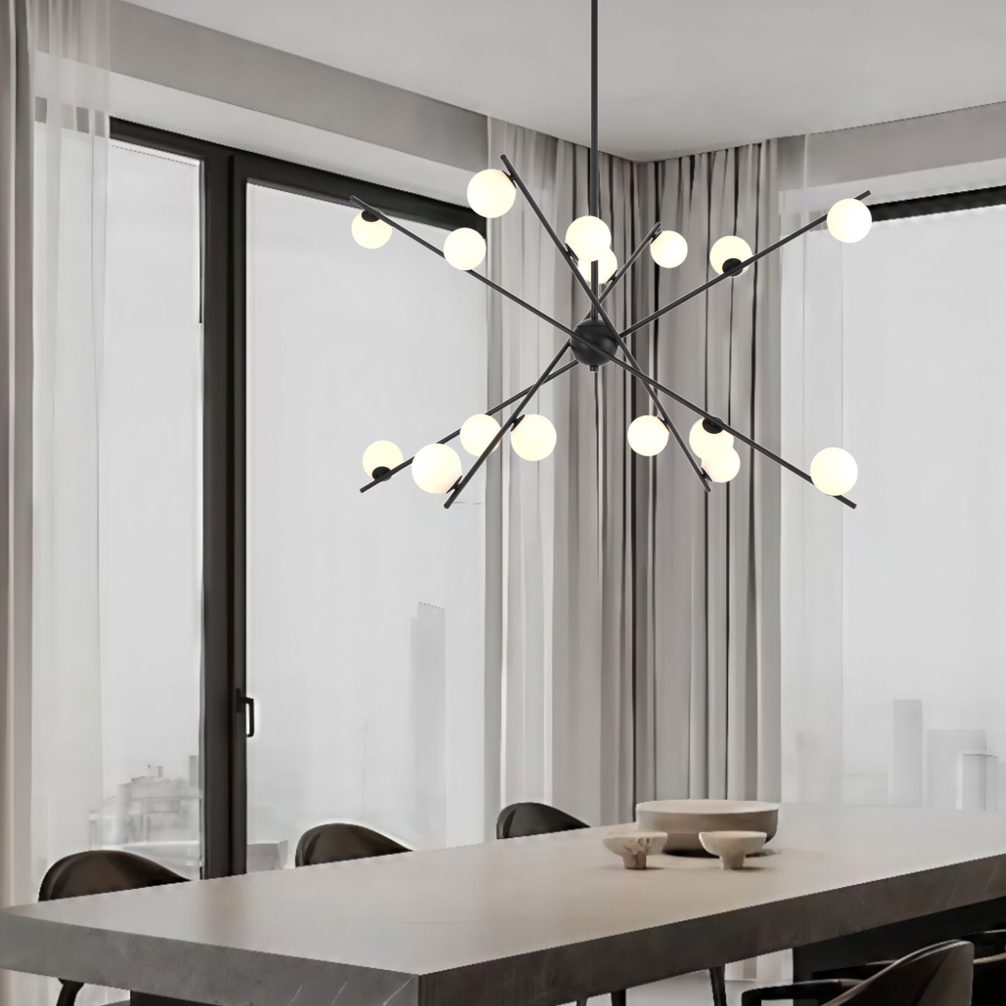 TFS 16 LT PENDANT 16x3wLED D970 H360 TRIAC-DIM ROD 2*600+ 1*300 BLACK / OPAL MATT