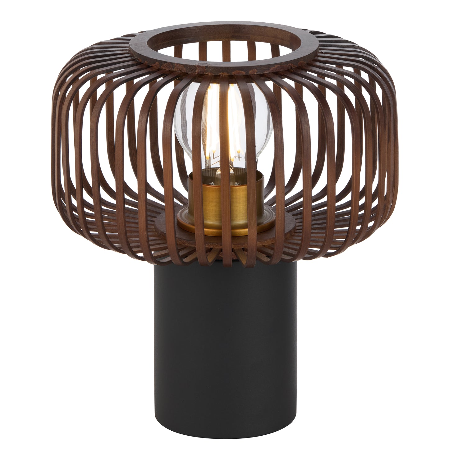 TFS ROUND TABLE LAMP 25wE27max D200 H230 inline swt BLACK / BROWN BAMBOO
