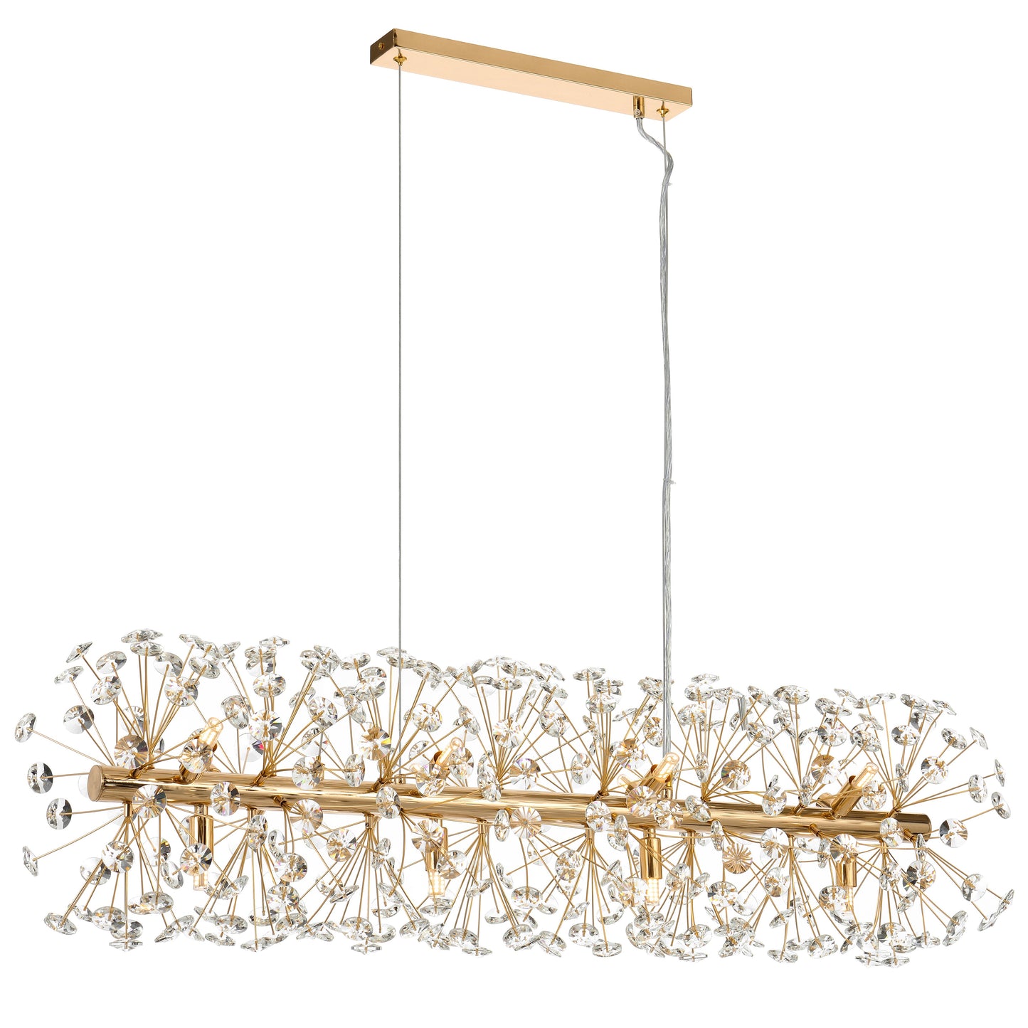 TFS 12LT REC PENDANT 12x6wG9max L:970 W:300 H:300 CRY H130 CHAIN 2M GOLD / CLEAR