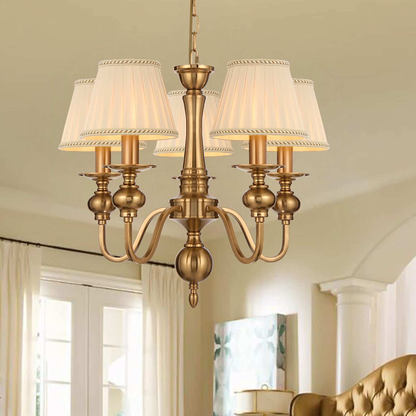 Teralux TFS 5LT PENDANT W/SHADE 5x25wE14max D:450 H:430 chain 2m COPPER / CREAM