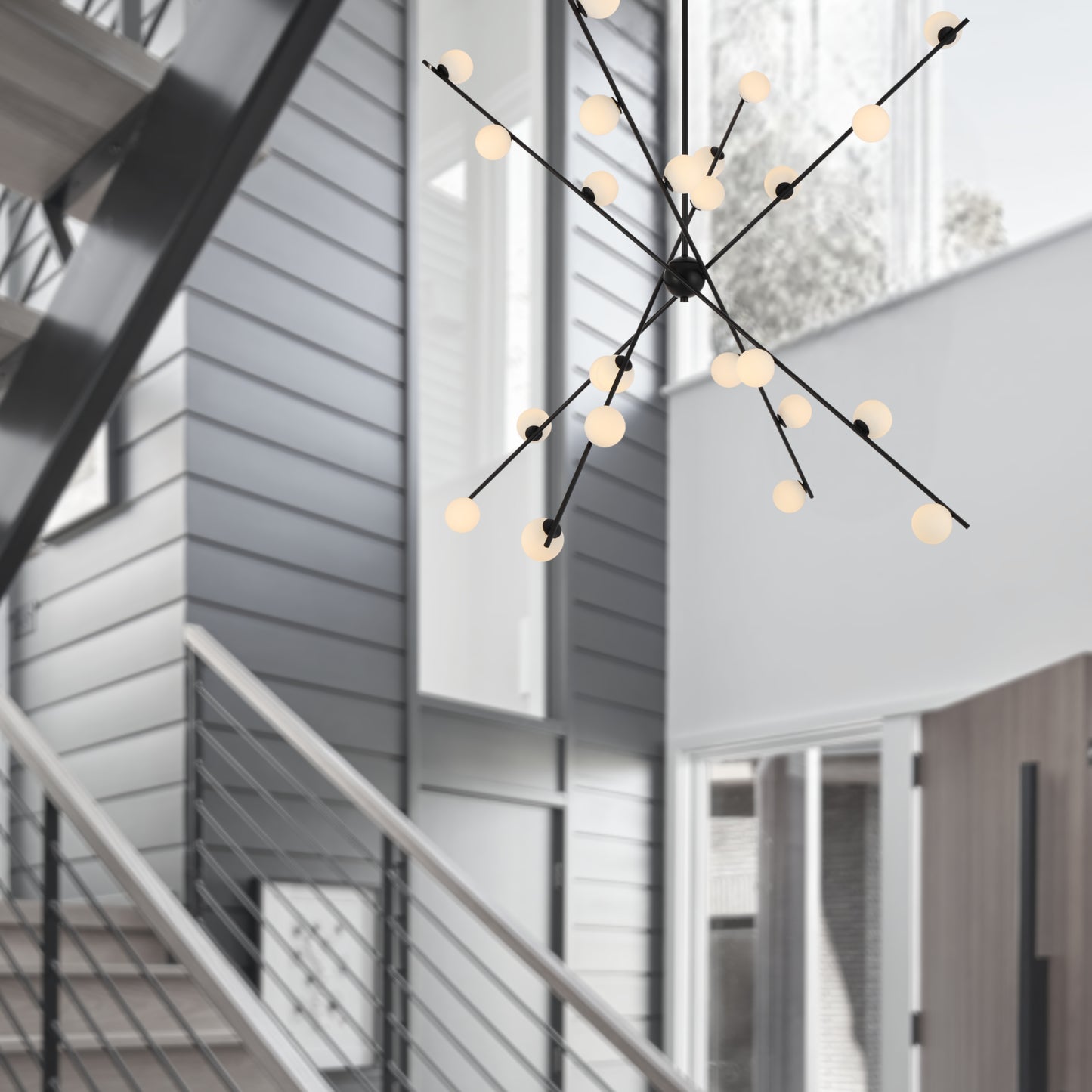 TFS 24 LT PENDANT 24x3wLED W1370 H495 TRIAC-DIM ROD 2*600 +1*300 BLACK / OPAL MATT