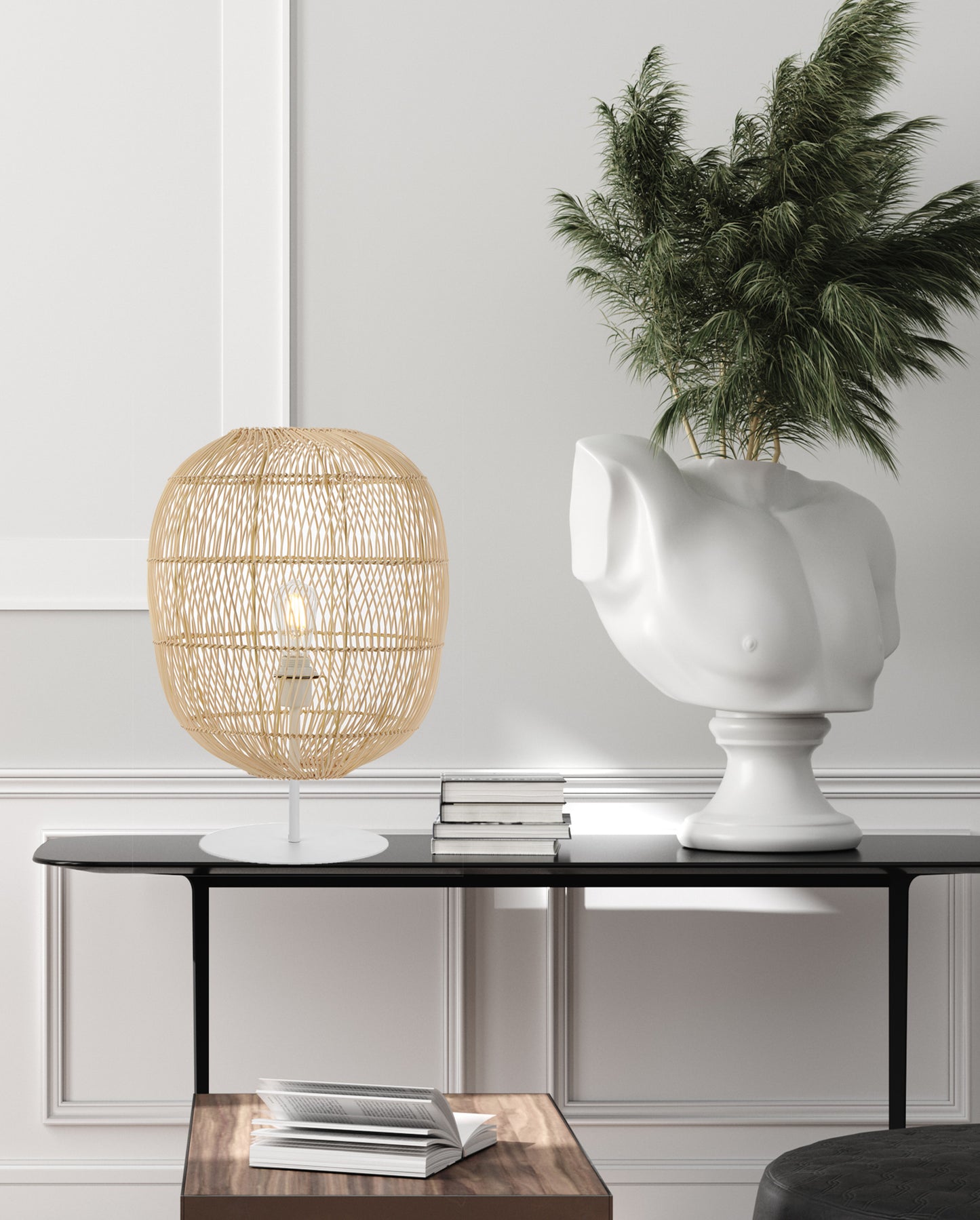 TFS 40 TABLE LAMP 25wE27max D400 H555 (2 parts) WHITE Base / NATURAL Shade