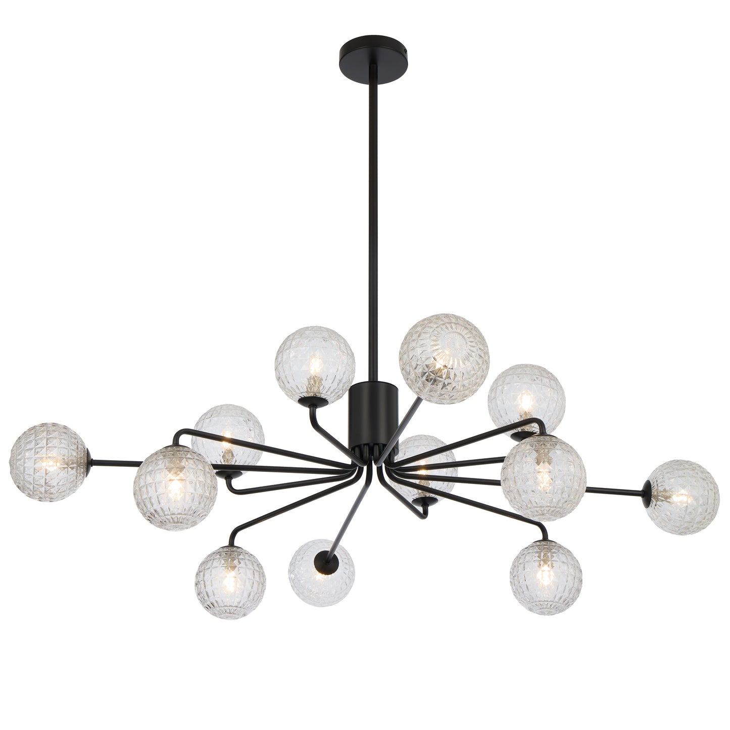 TFS 12LT PENDANT 12x6wG9max KIT D1130 H295 ROD:2*600+1*300 BLACK/ CLEAR PRISM PATTERN