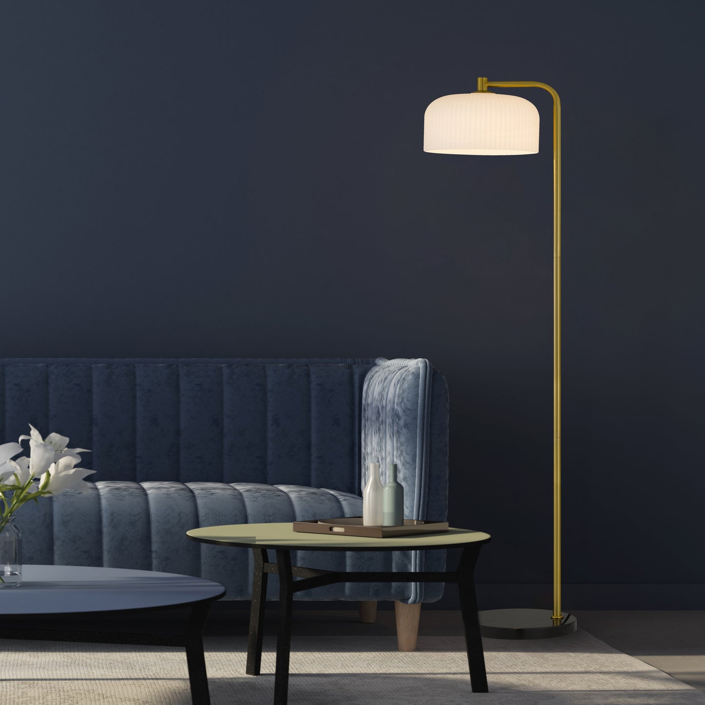 Vitaline TFS FLOOR LAMP 25wE27max L:250 W:320 H:1500 foot switch BLK MARBLE/ANT GOLD/OPAL MATT