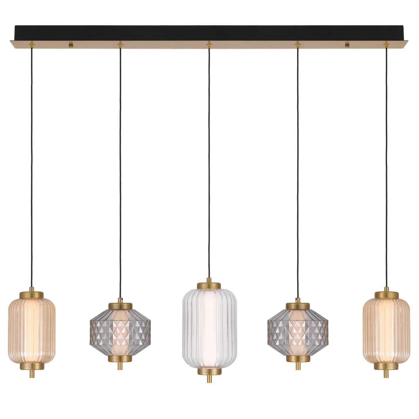 Lecce TFS PENDANT 5LT BAR 22wLED 3000K NONDIM D115 D150 D135 2M 678Lm BRASS/AMBER SMOKE CLEAR