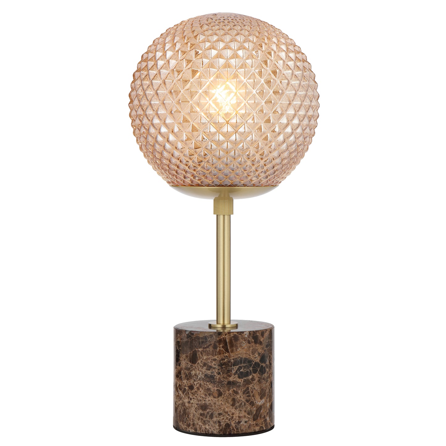 TFS TABLE LAMP 25wE27max D:190 H:415 inline swtch CHOC MARBLE/AMBER GLASS