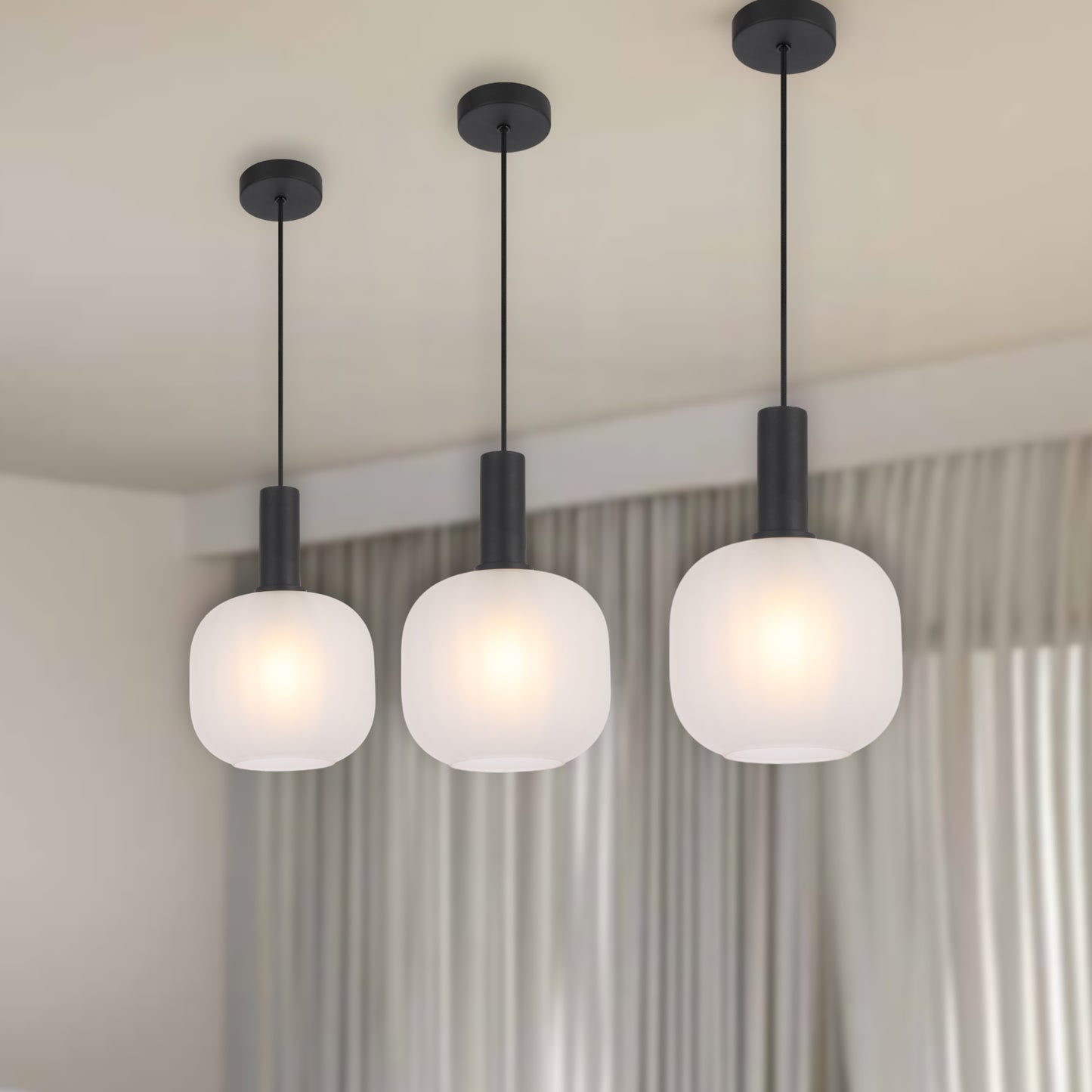 TFS 20CM PENDANT 25wE27max D200 H290 cab 2m BLACK / FROST GLASS