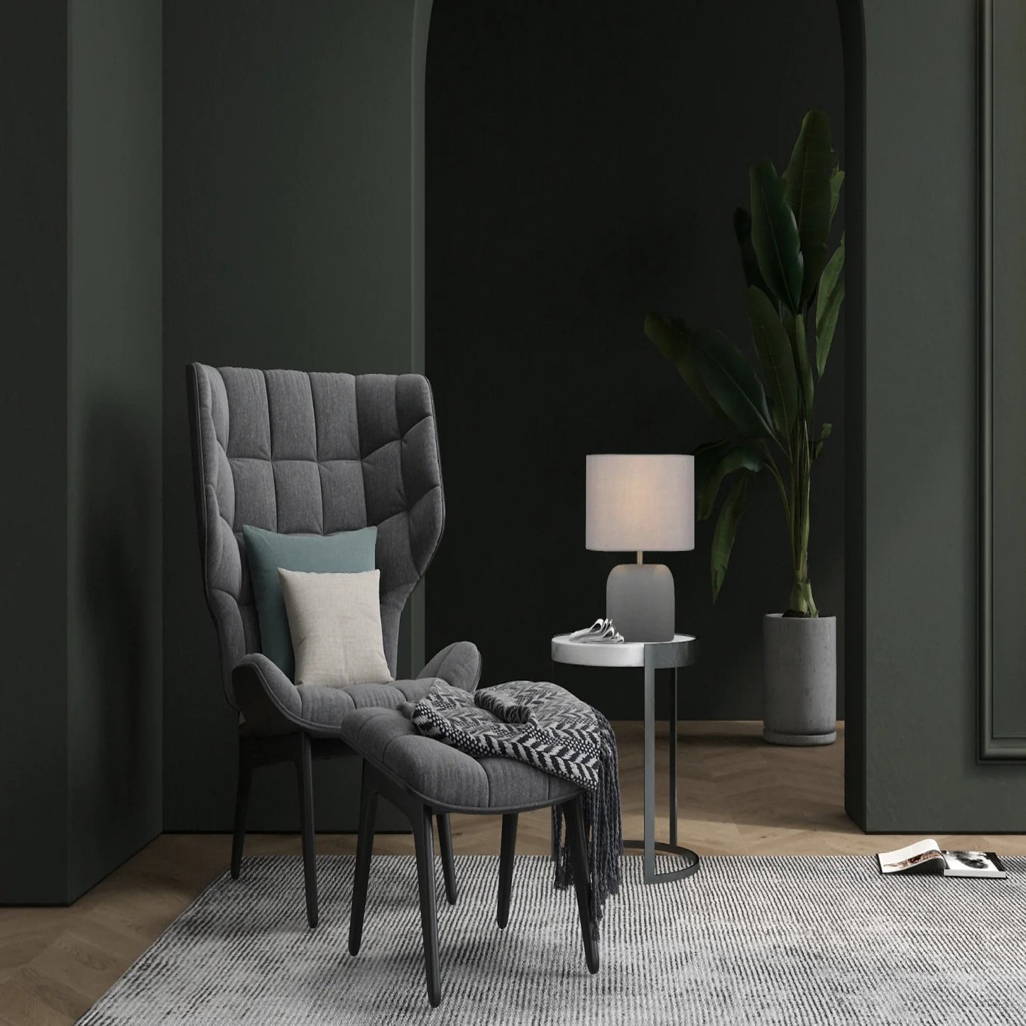 Cantoline TFS TABLE LAMP 25wE27max L:350 W:180 H:360 inline Swtch CONCRETE / SOFT GREY LINEN