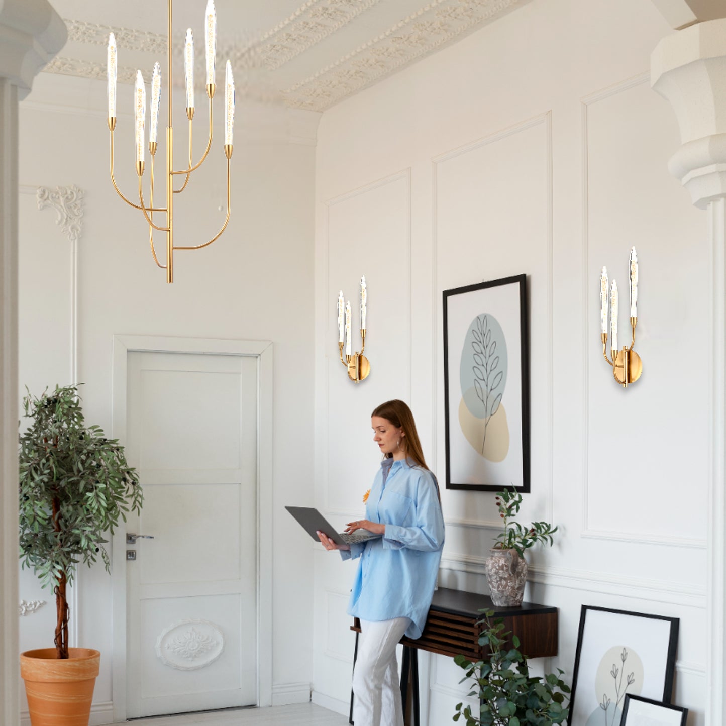 TFS 6 LTS LED PENDANT 6*3wLED 3000K D:500 H:1030 ROD NON-DIM ANT GOLD / CRYSTAL