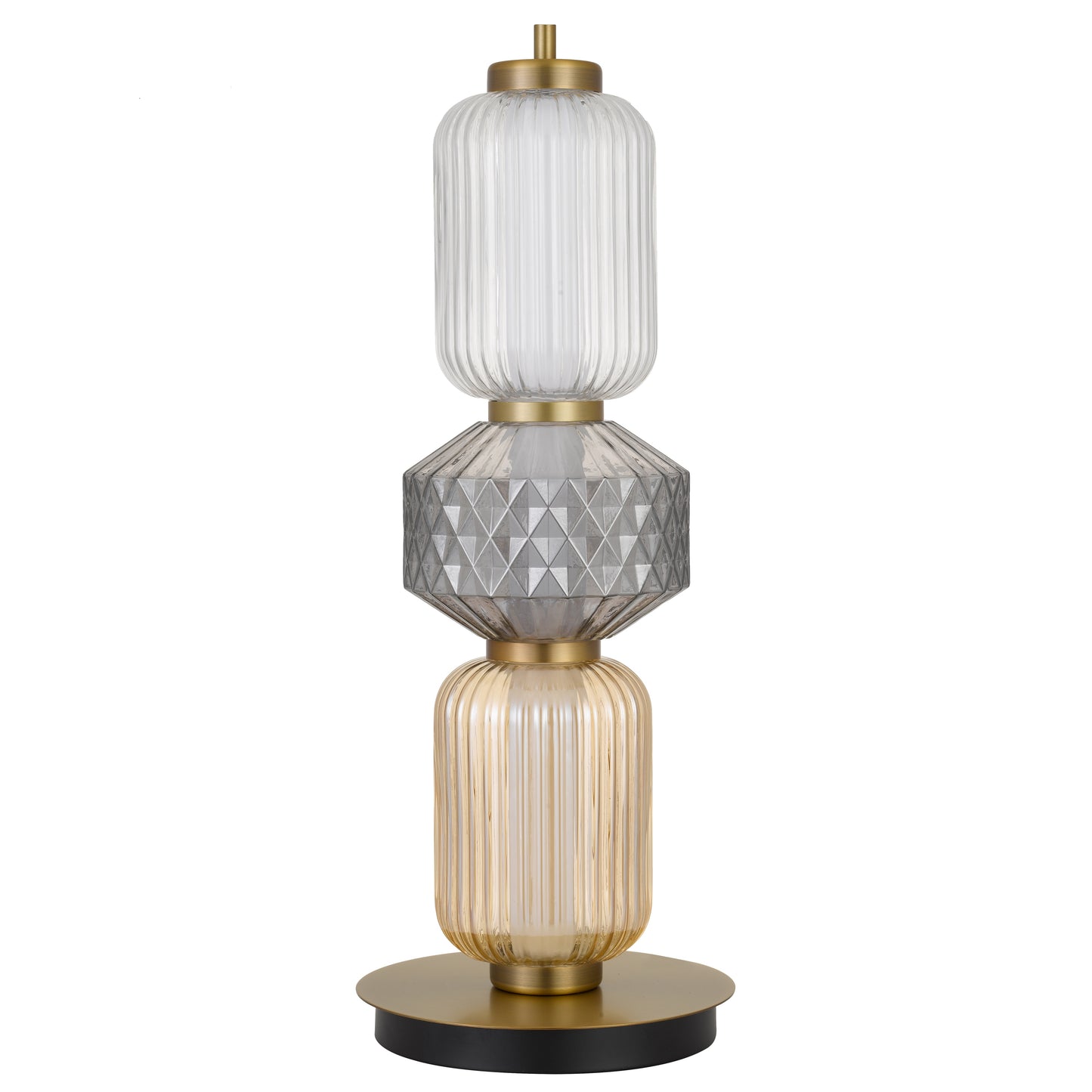 Rimini TFS TABLE LAMP 15wLED 3000K DIM D:200 H:530 365Lm BRASS GLASS:AMBER SMOKE CLEAR