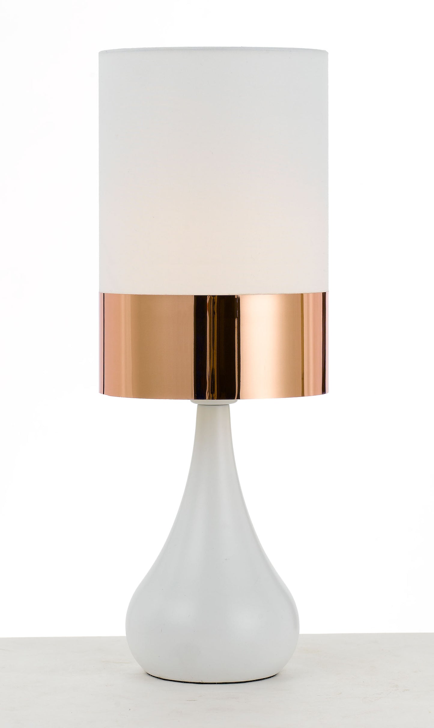 TFS CERAMIC TABLE LAMP 25wE14max D:150 H:410 WHITE/COPPER