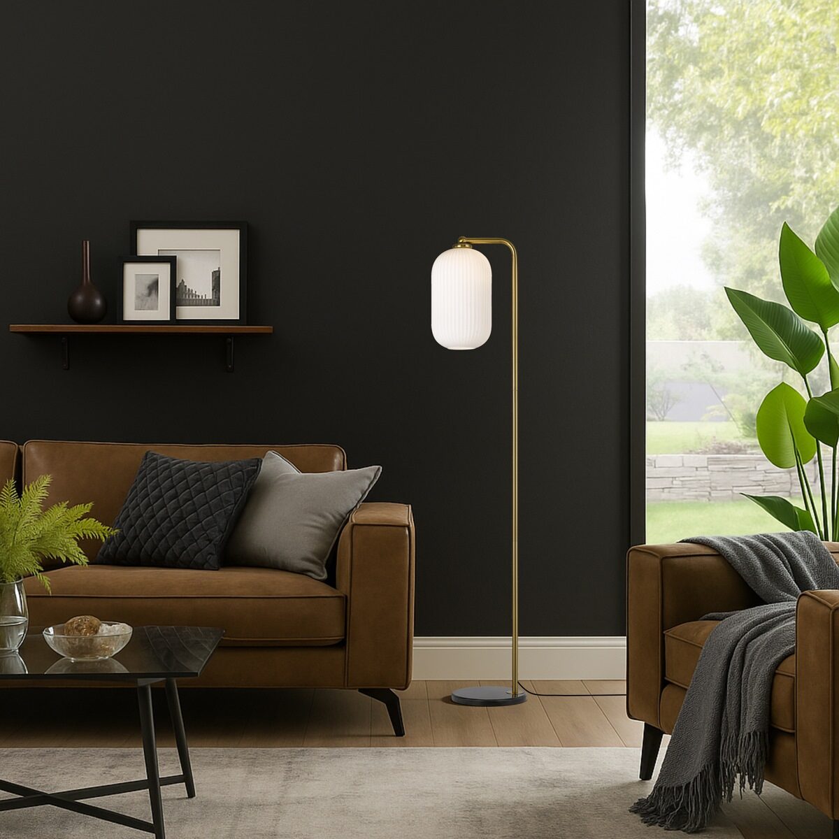TFS FL Base+Shade 25wE27max D:210 H:1550 cable2.0 FOOT SWT BLK MARBLE/ANT GOLD/OPAL