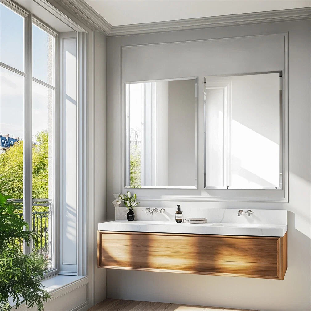 Silver Long Oval Wall Mirror Frameless Beveled Glass for Stylish Interiors
