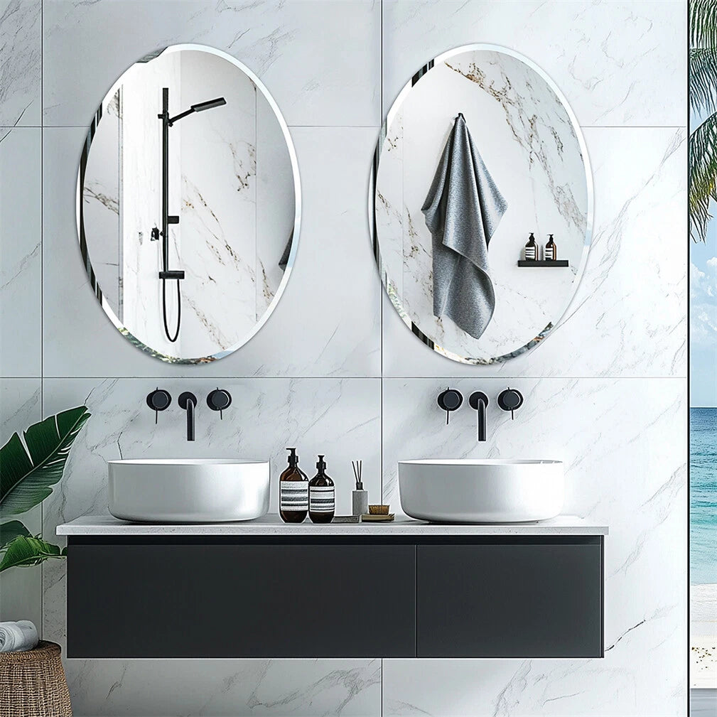 Beveled glass oval wall mirror with modern design